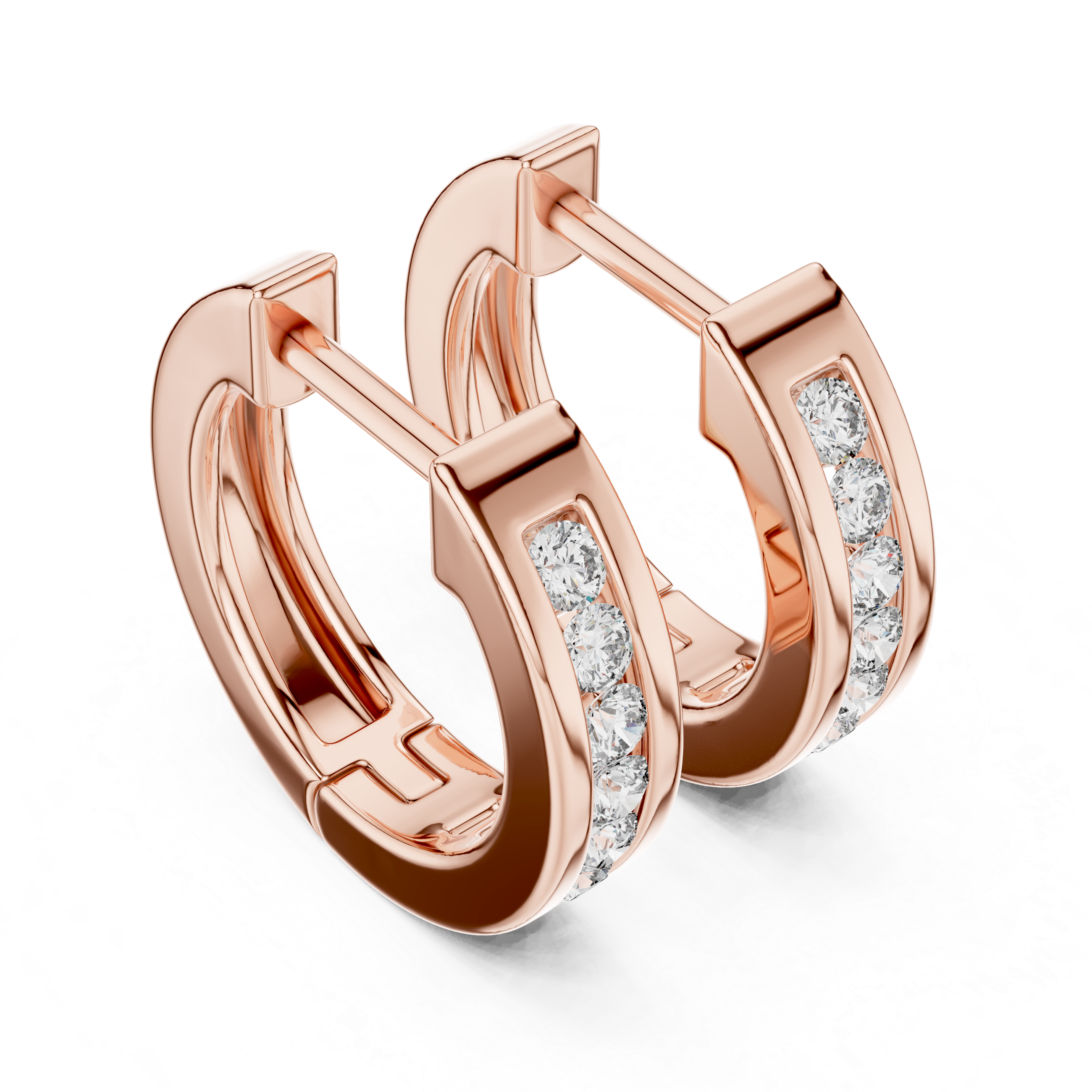 Channel-Set Round Diamond Huggie Hoop Earrings