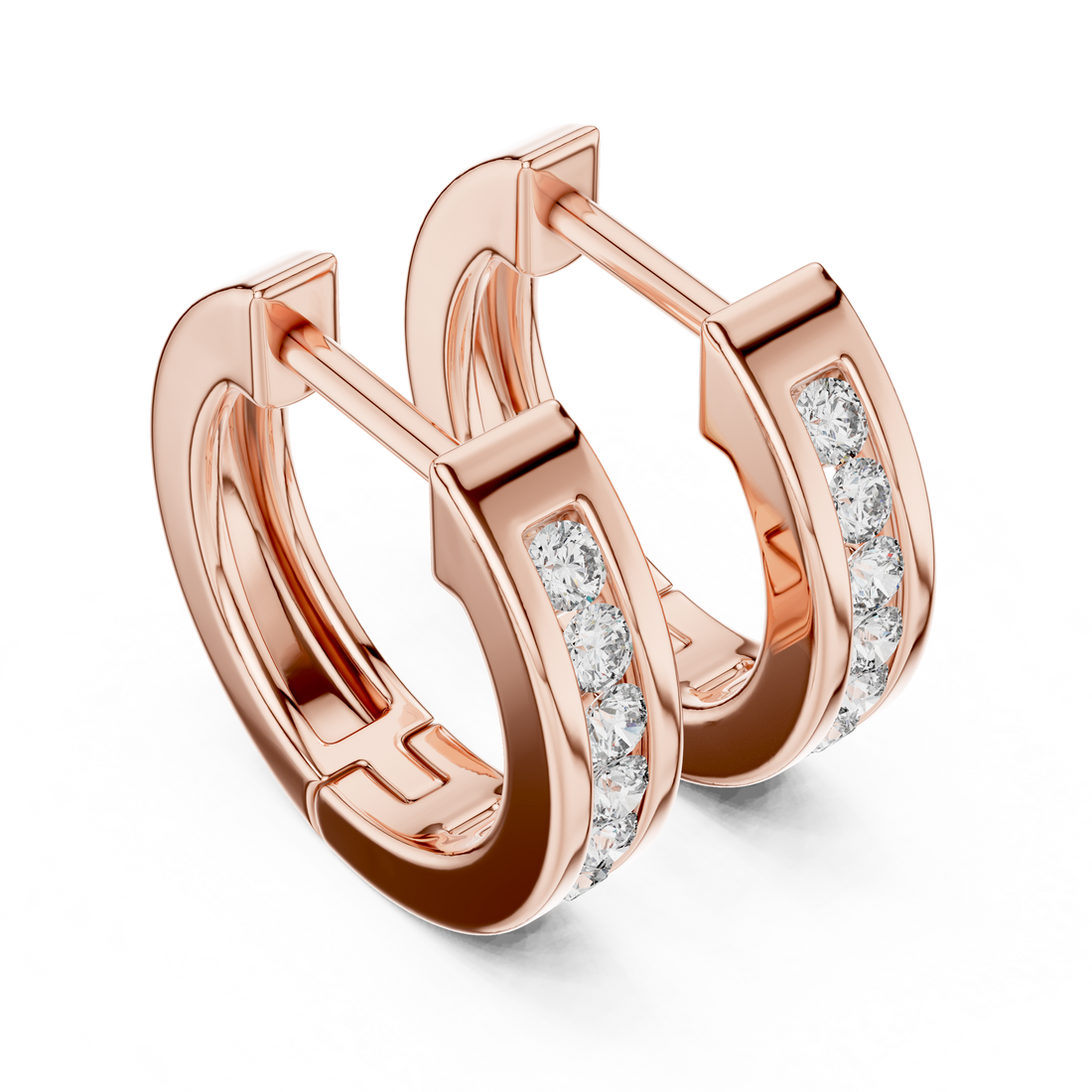 Channel-Set Round Diamond Huggie Hoop Earrings