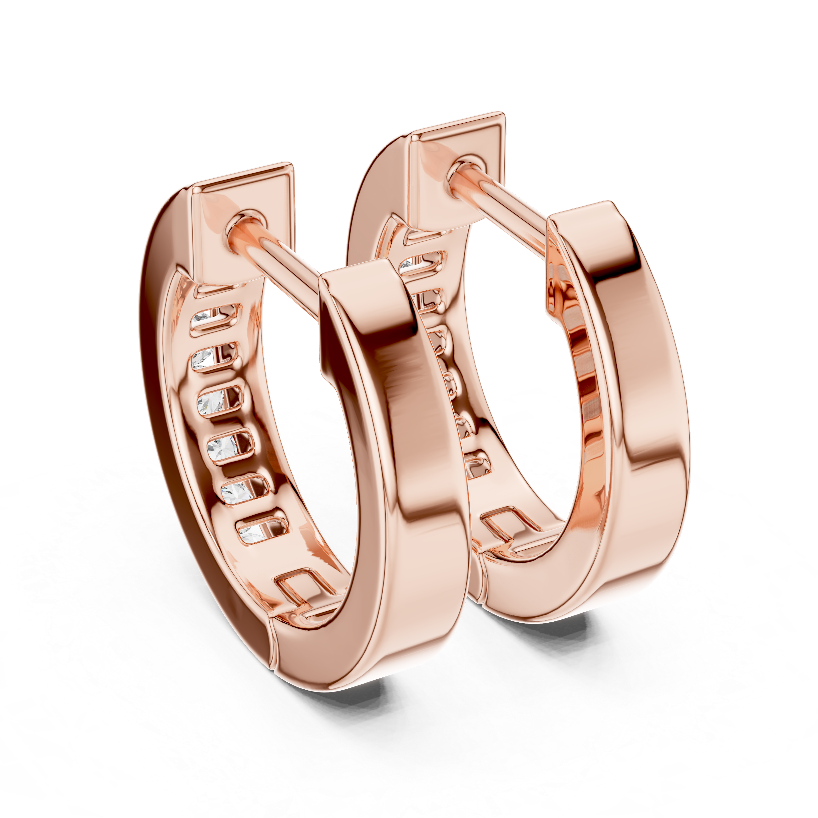 Channel-Set Round Diamond Huggie Hoop Earrings