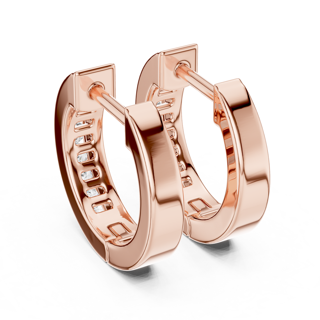 Channel-Set Round Diamond Huggie Hoop Earrings