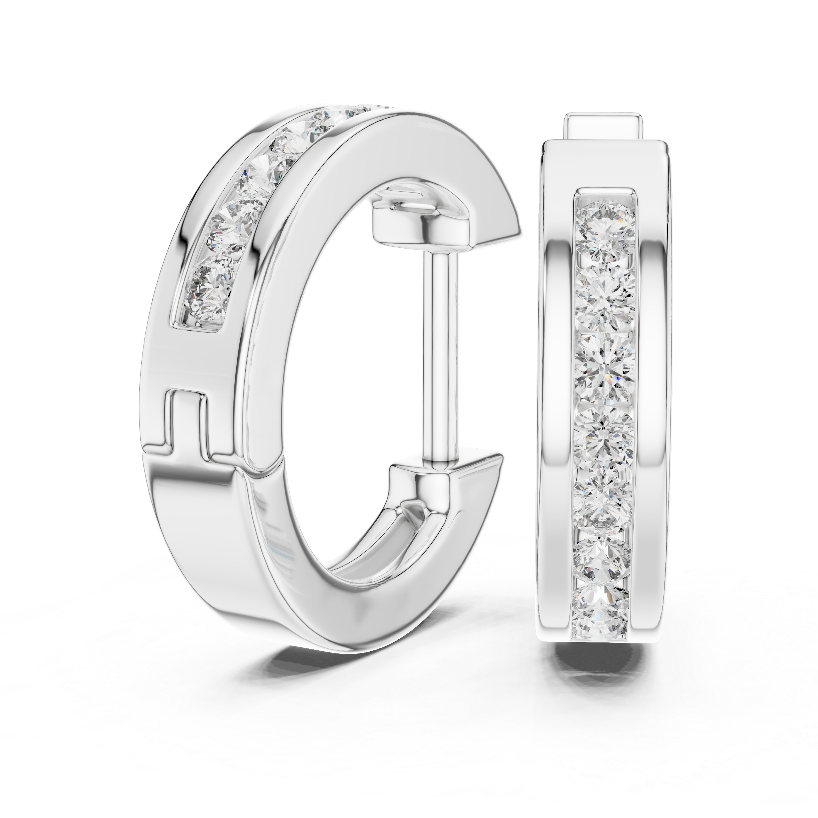 Channel-Set Round Diamond Huggie Hoop Earrings