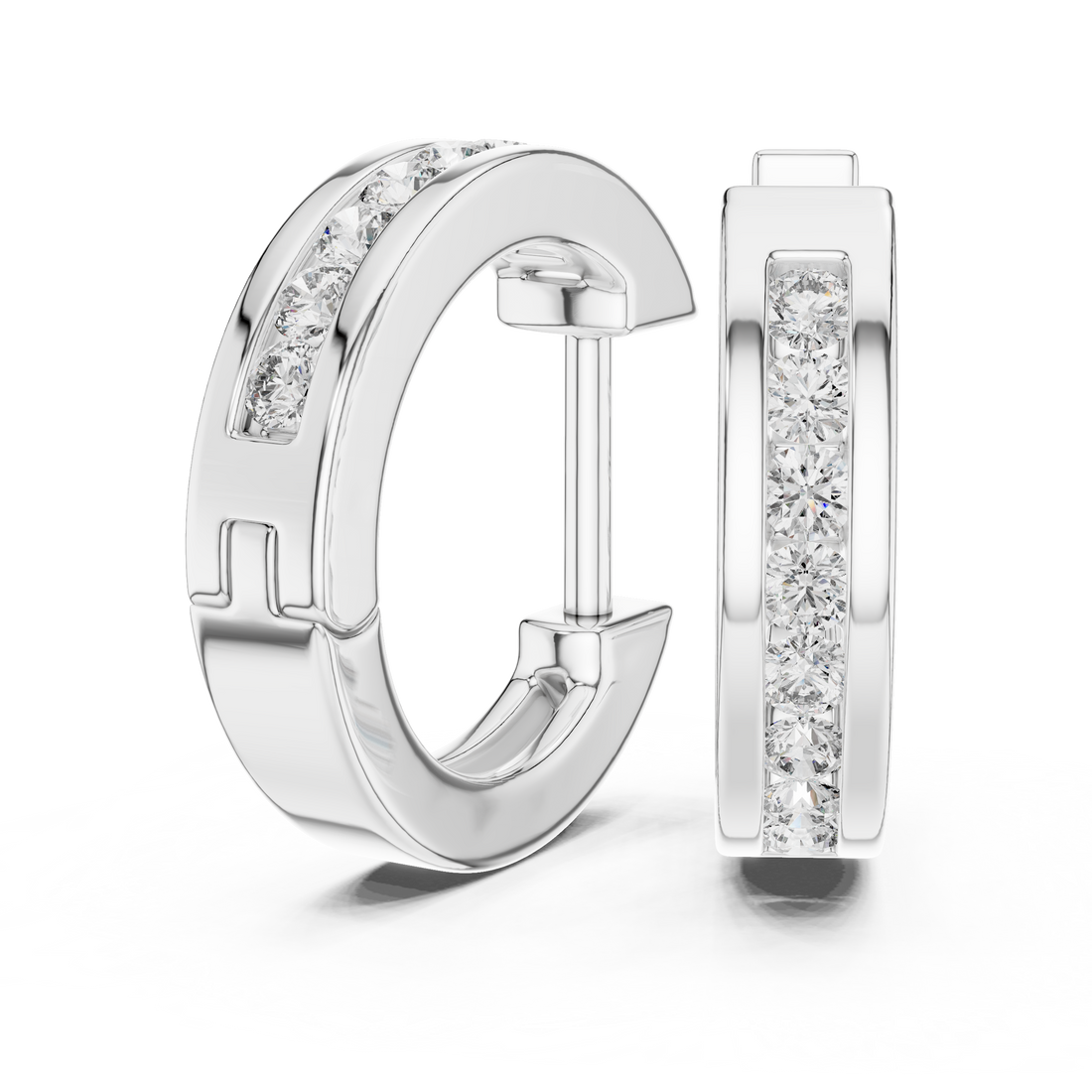 Channel-Set Round Diamond Huggie Hoop Earrings