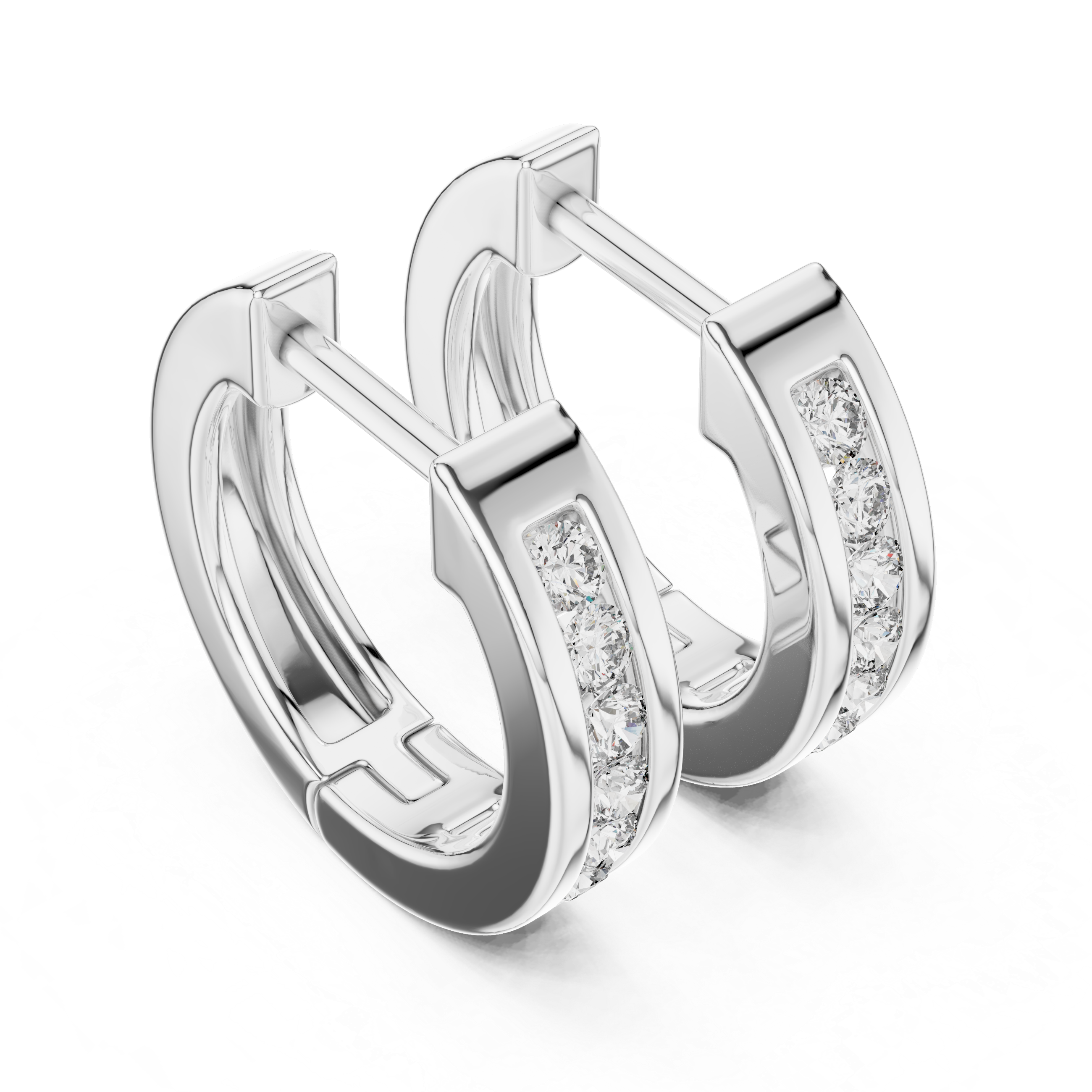 Channel-Set Round Diamond Huggie Hoop Earrings