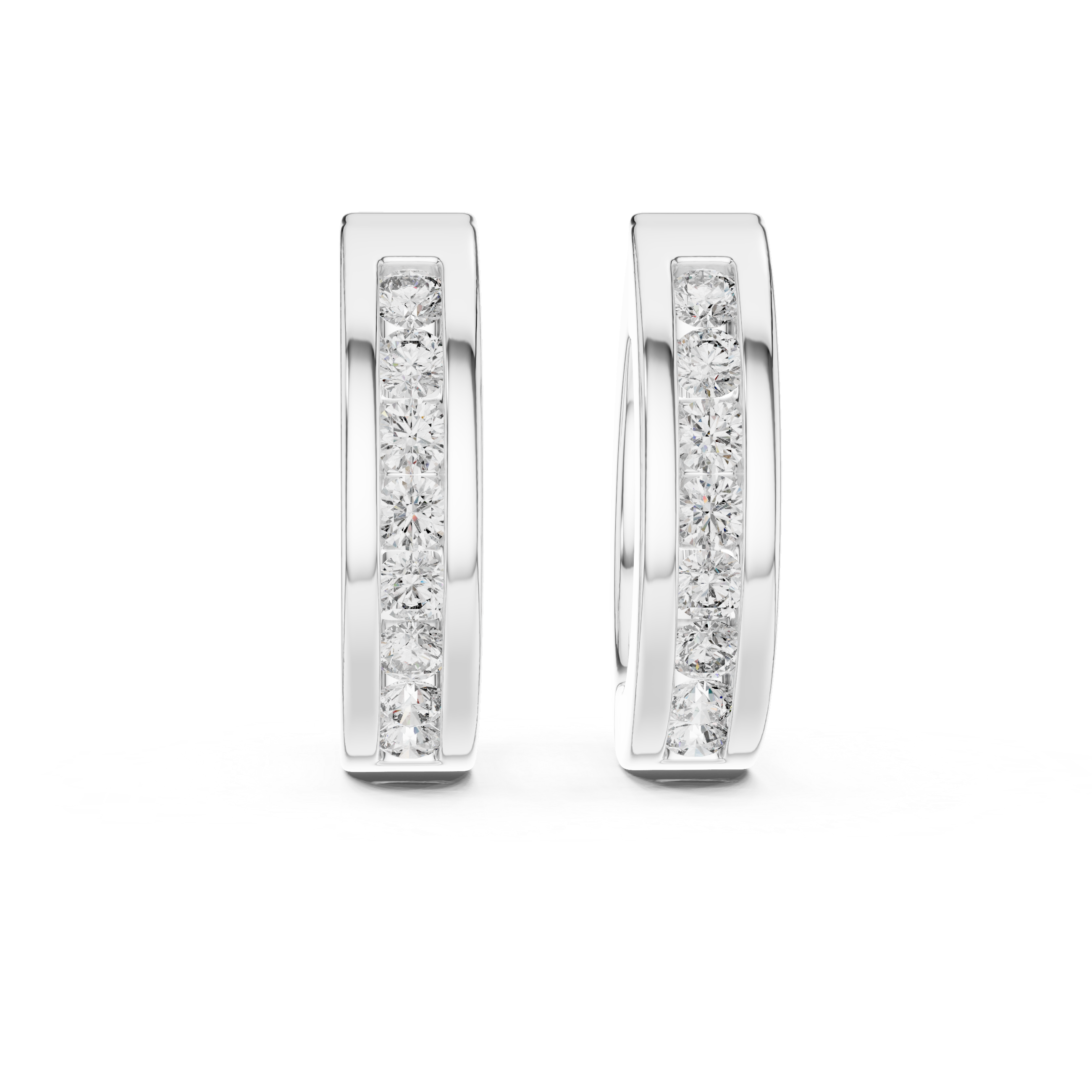 Channel-Set Round Diamond Huggie Hoop Earrings