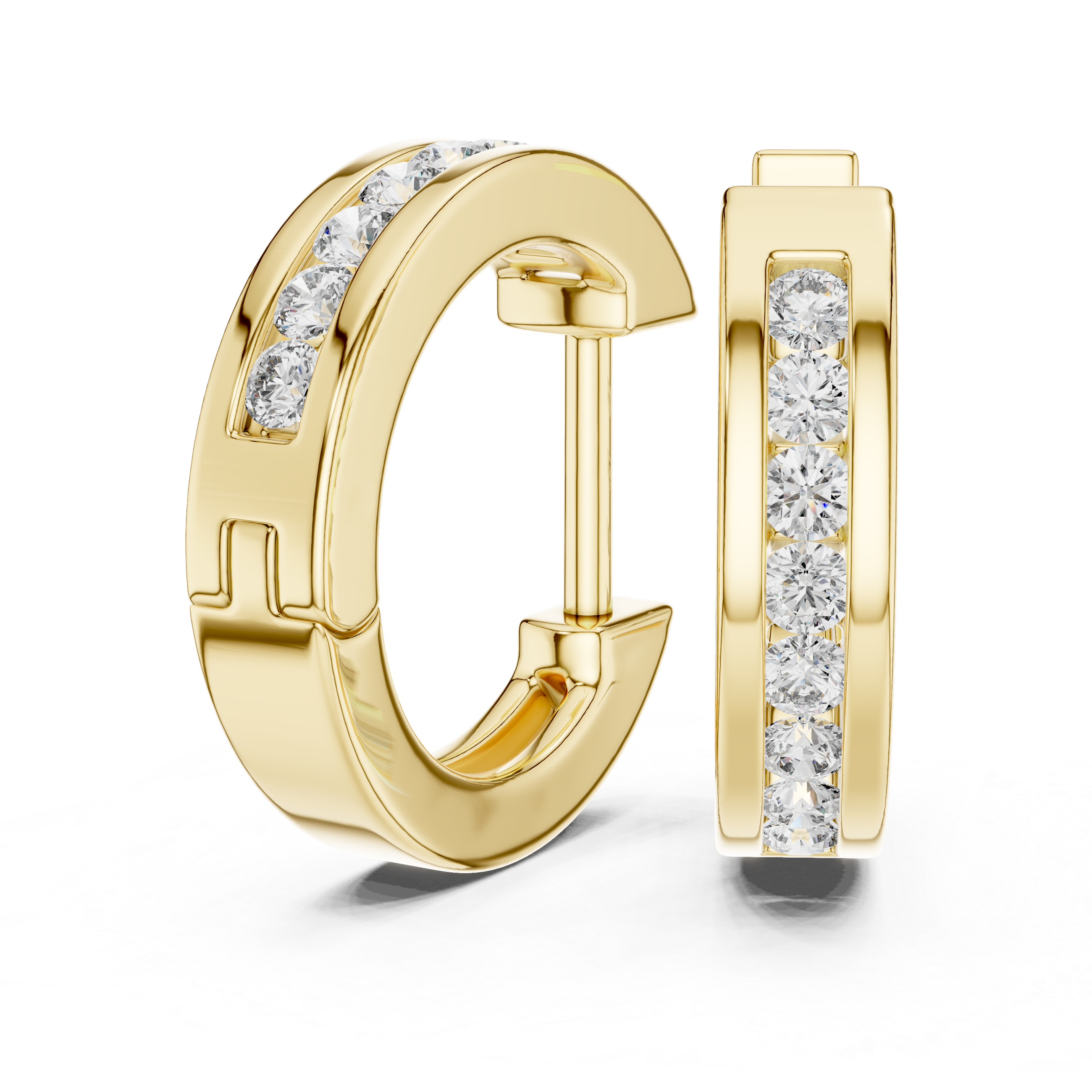 Channel-Set Round Diamond Huggie Hoop Earrings