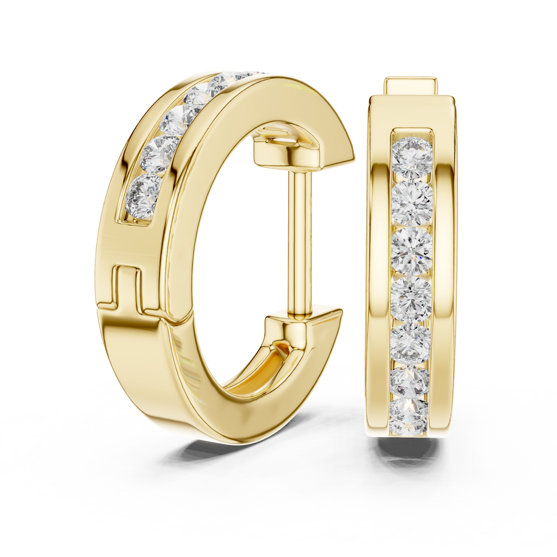 Channel-Set Round Diamond Huggie Hoop Earrings