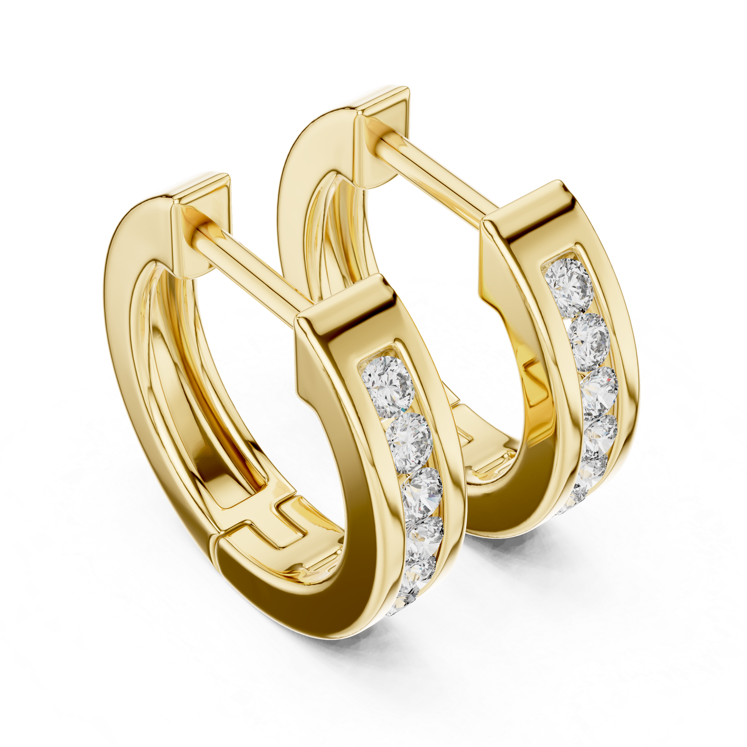 Channel-Set Round Diamond Huggie Hoop Earrings