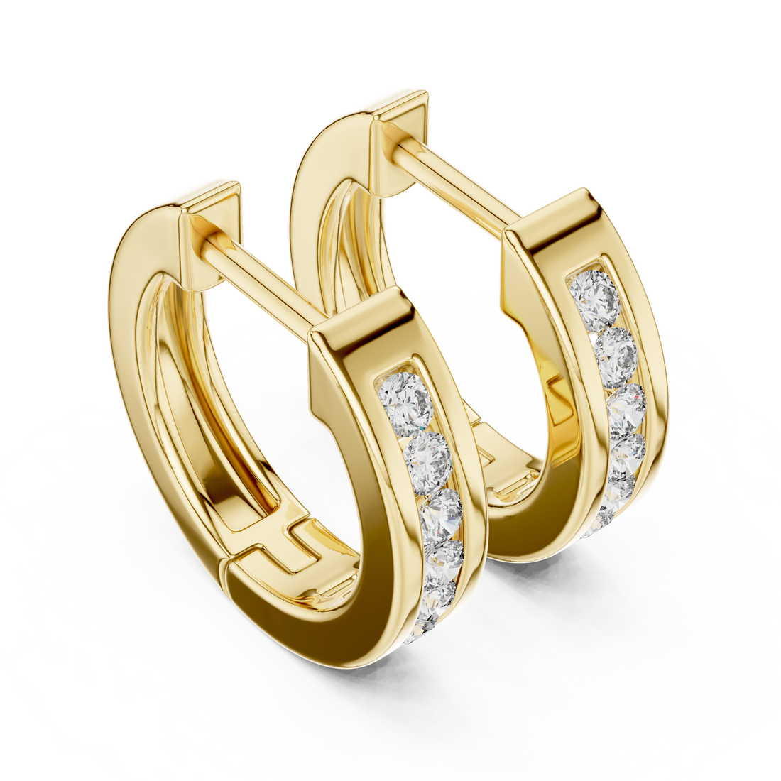 Channel-Set Round Diamond Huggie Hoop Earrings