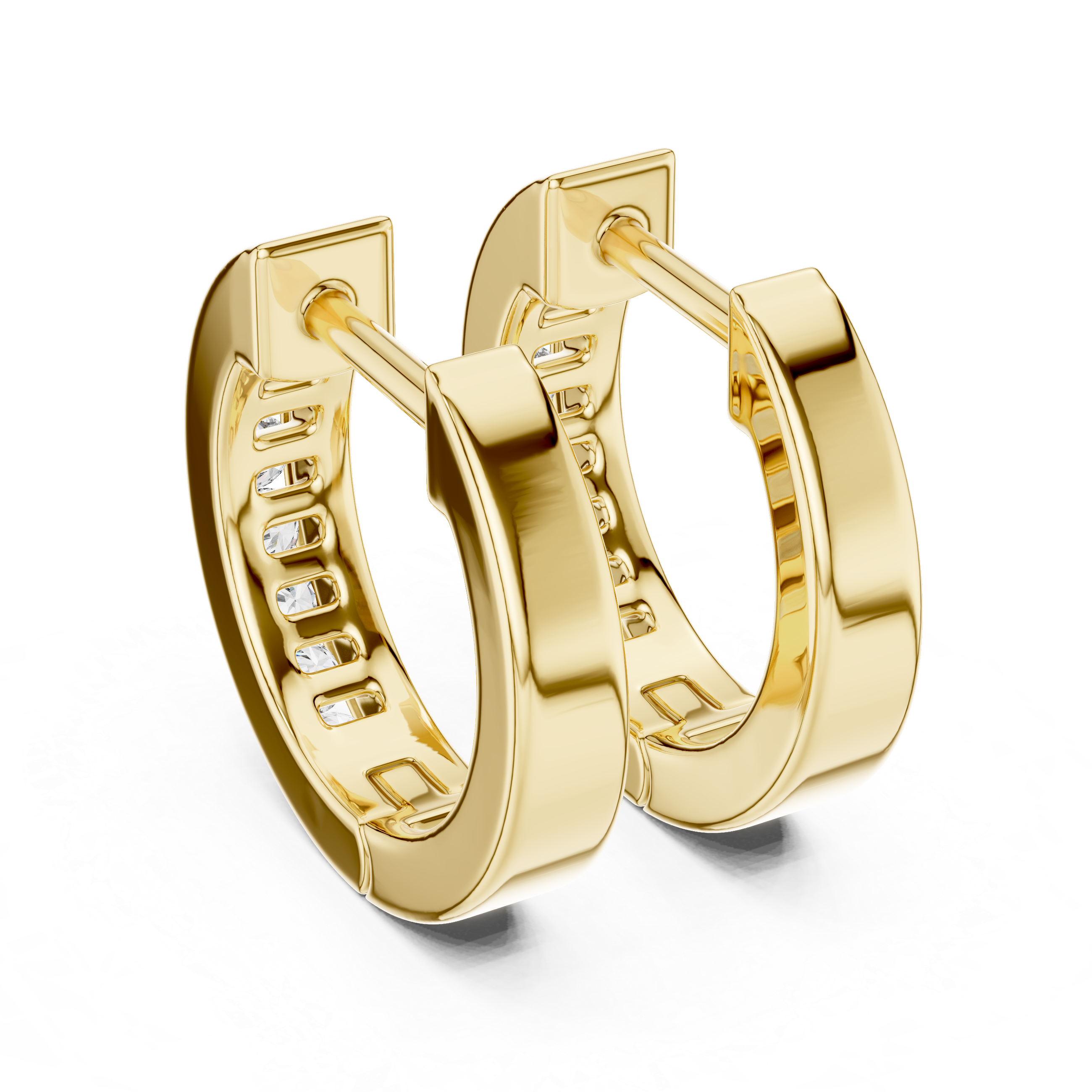 Channel-Set Round Diamond Huggie Hoop Earrings