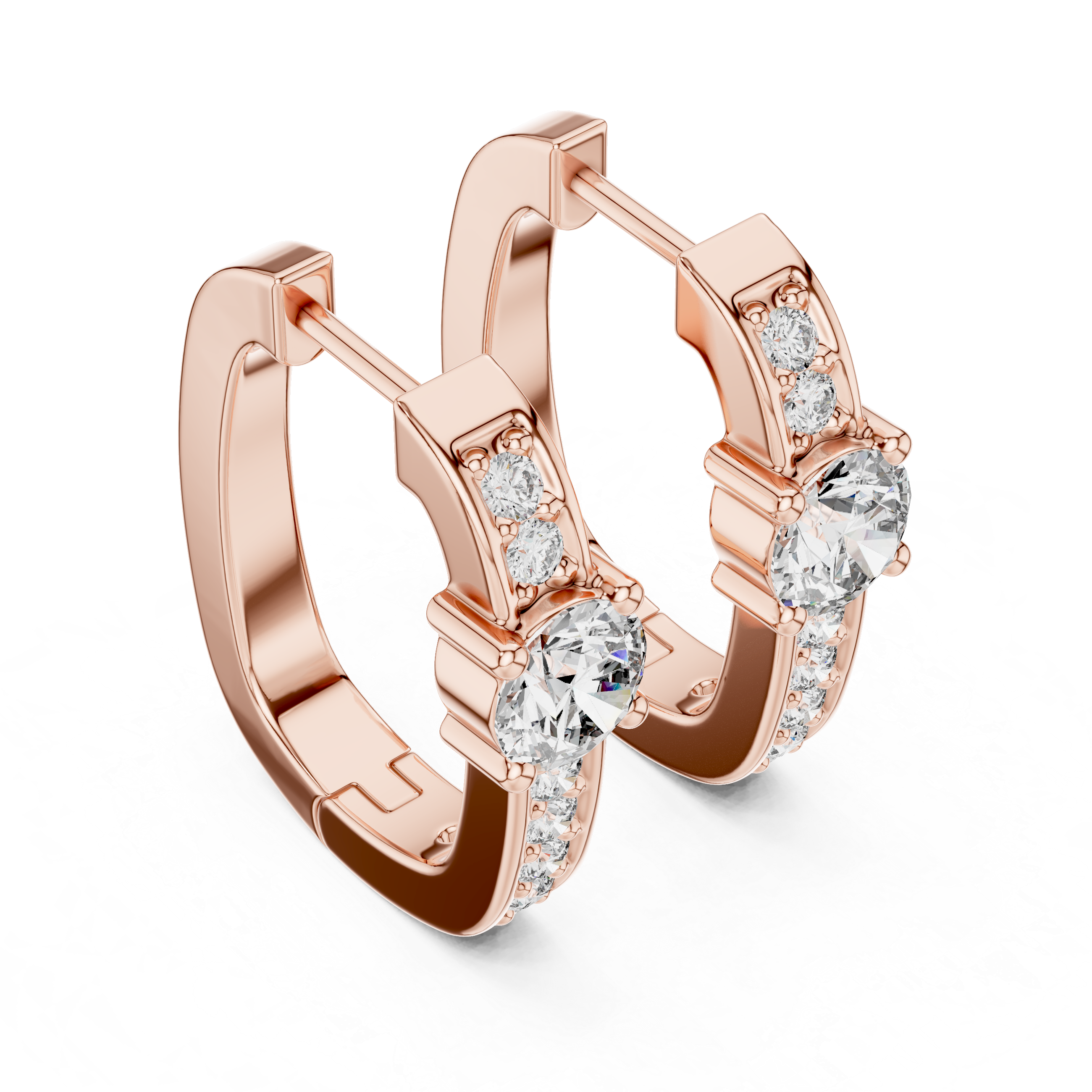 Solitaire Center Accent Diamond Huggie Hoop Earrings