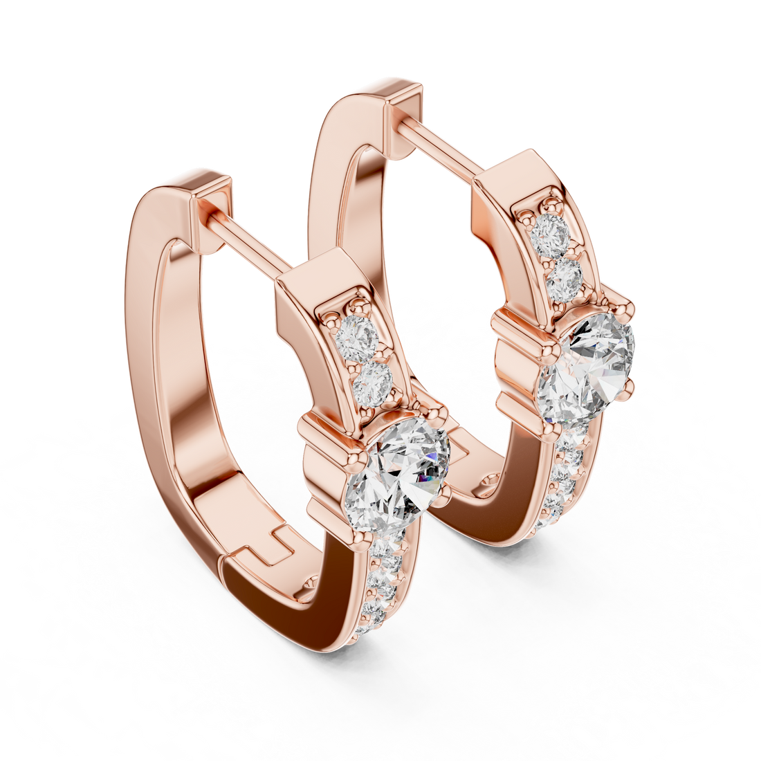 Solitaire Center Accent Diamond Huggie Hoop Earrings