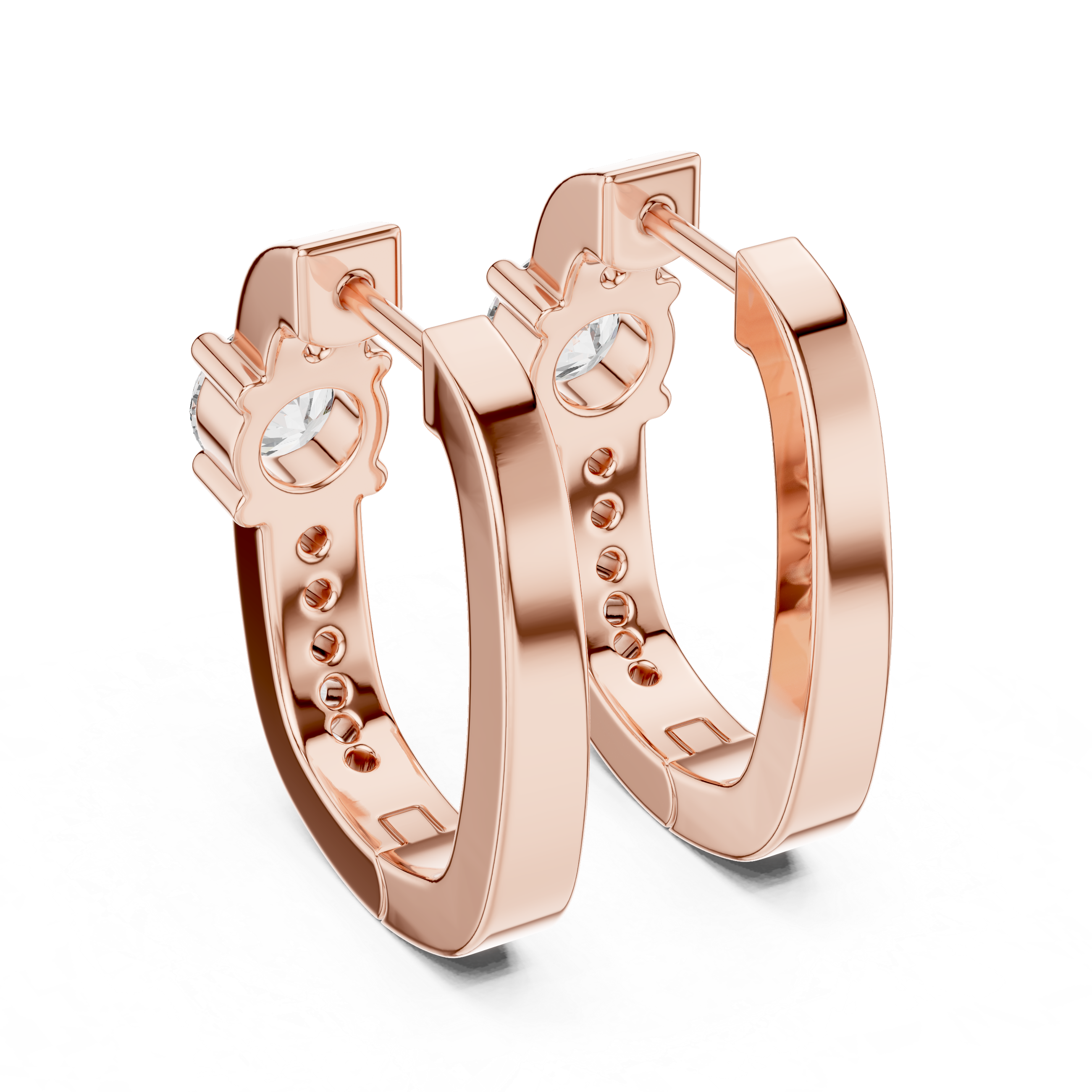 Solitaire Center Accent Diamond Huggie Hoop Earrings