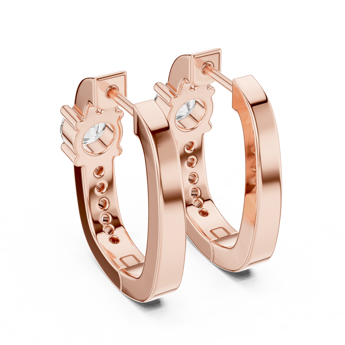 Solitaire Center Accent Diamond Huggie Hoop Earrings