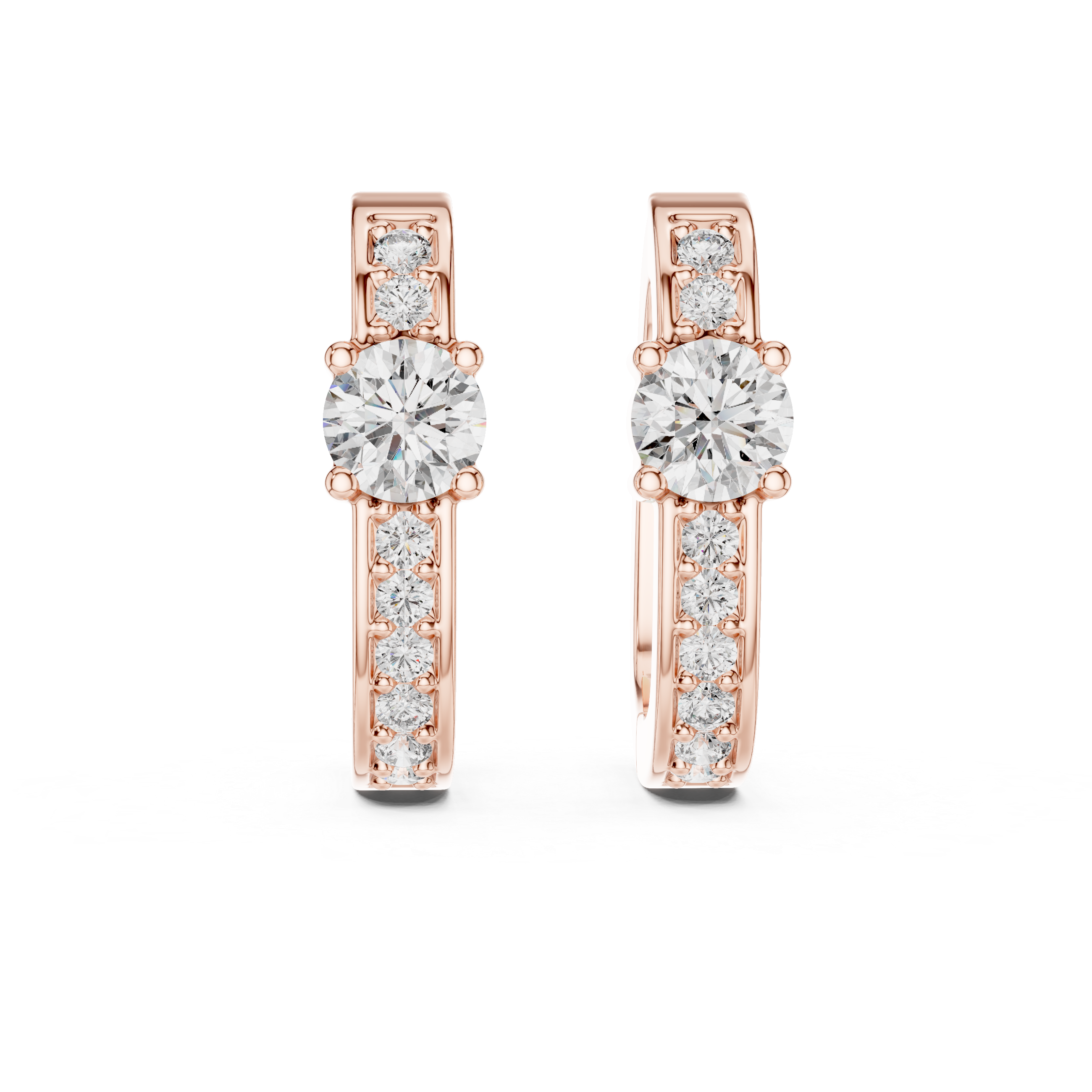 Solitaire Center Accent Diamond Huggie Hoop Earrings