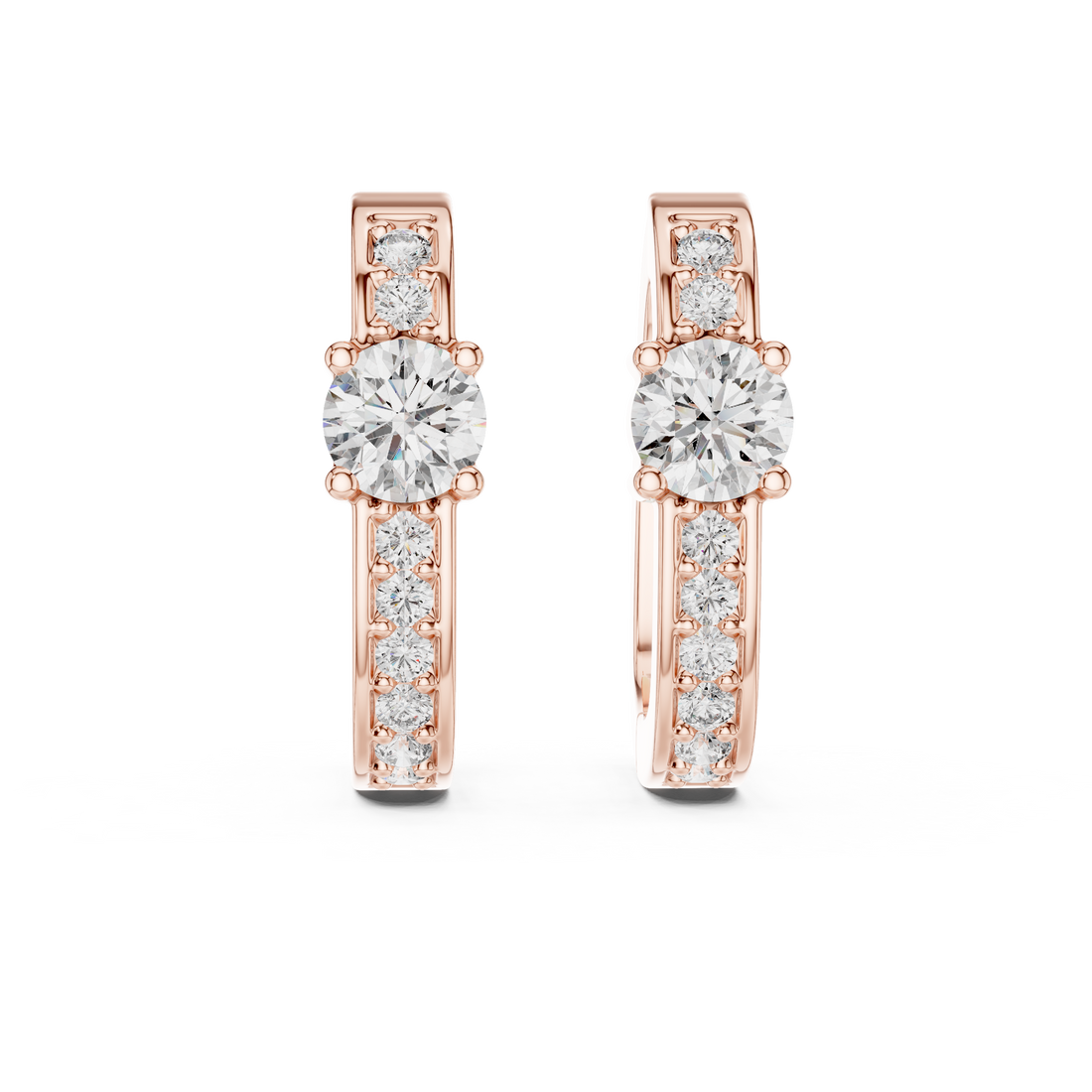 Solitaire Center Accent Diamond Huggie Hoop Earrings
