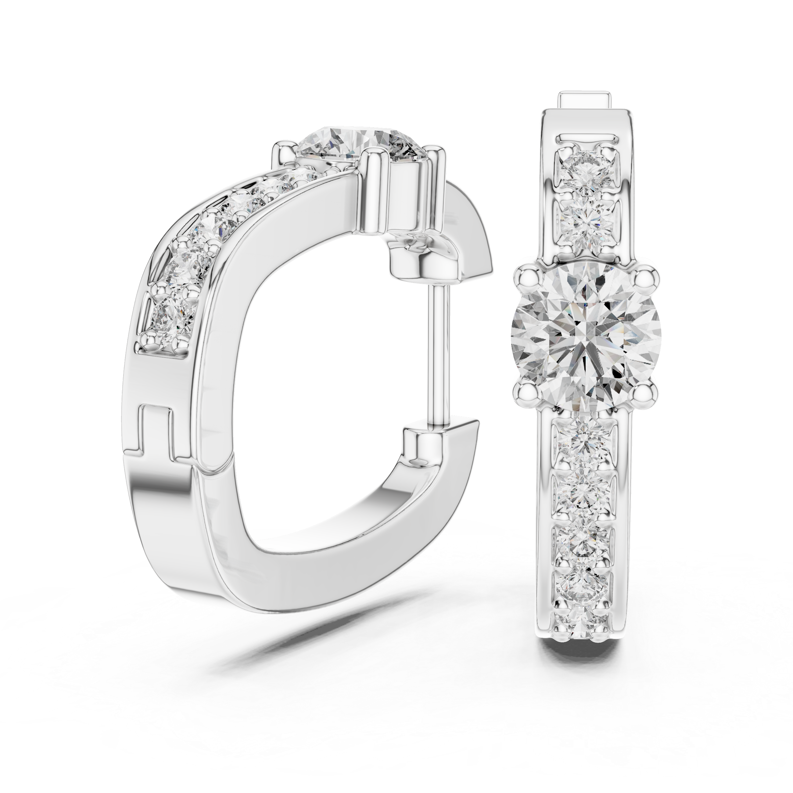Solitaire Center Accent Diamond Huggie Hoop Earrings