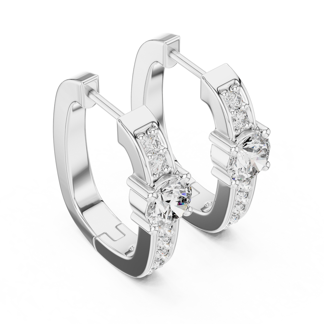 Solitaire Center Accent Diamond Huggie Hoop Earrings