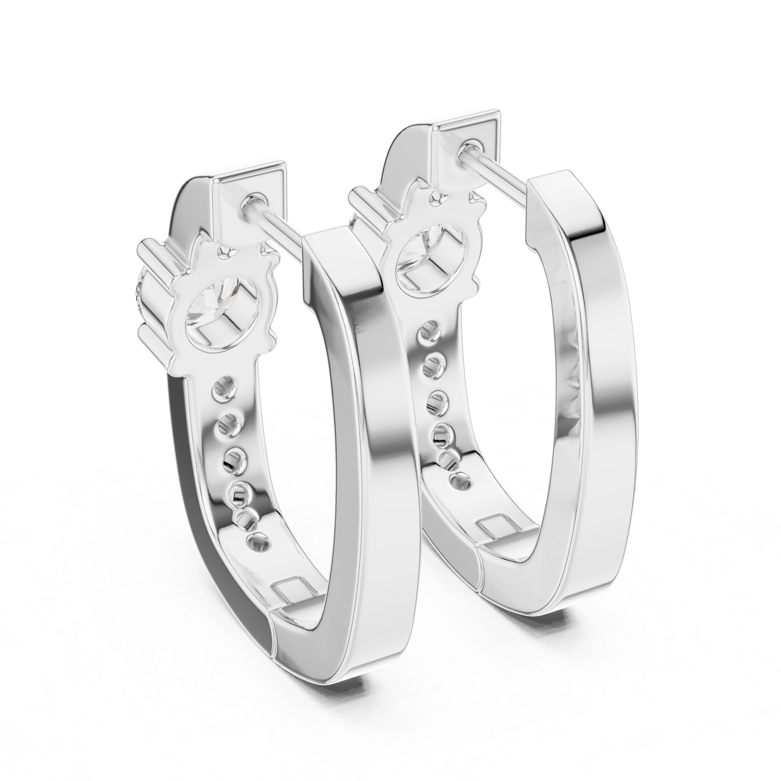 Solitaire Center Accent Diamond Huggie Hoop Earrings