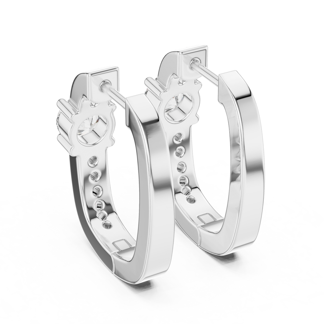 Solitaire Center Accent Diamond Huggie Hoop Earrings