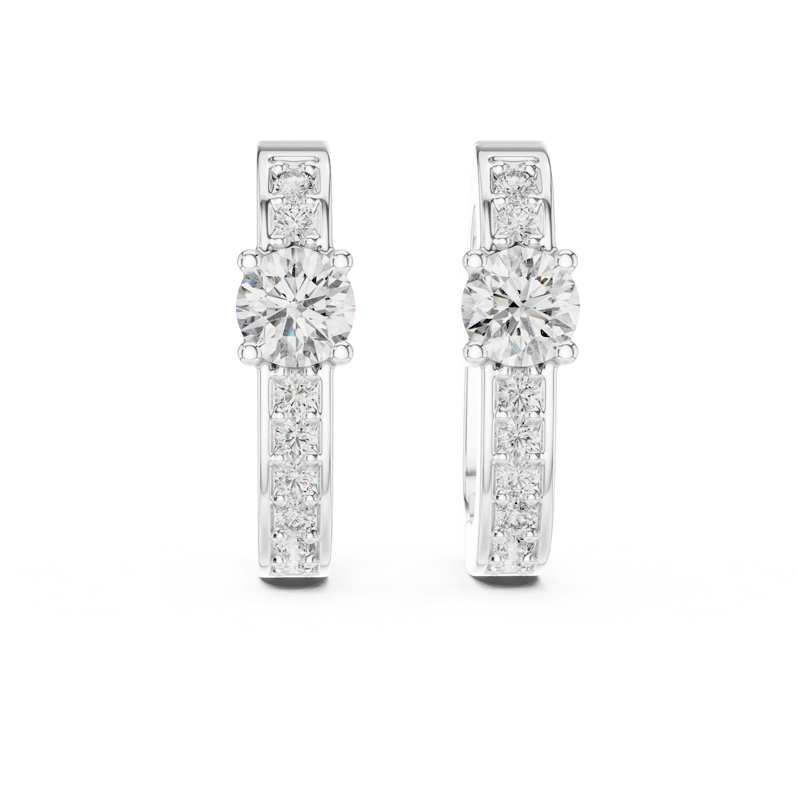 Solitaire Center Accent Diamond Huggie Hoop Earrings