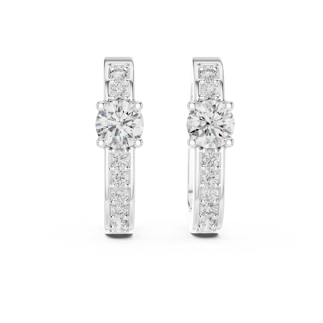 Solitaire Center Accent Diamond Huggie Hoop Earrings