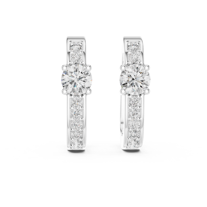 Solitaire Center Accent Diamond Huggie Hoop Earrings