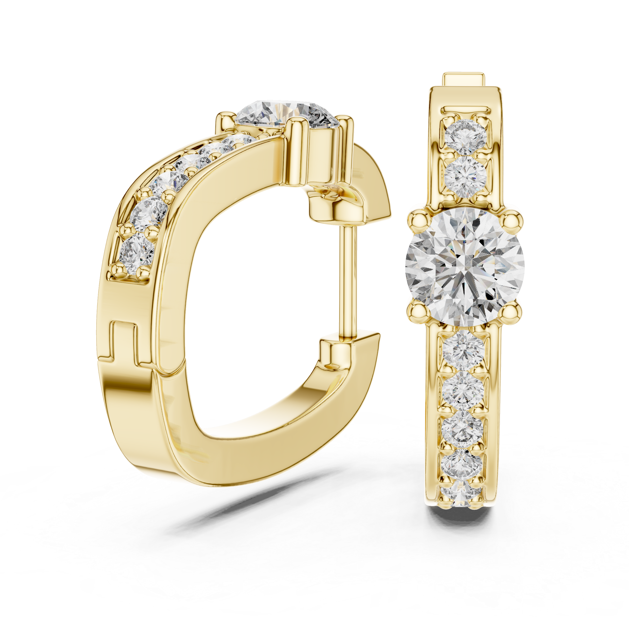 Solitaire Center Accent Diamond Huggie Hoop Earrings
