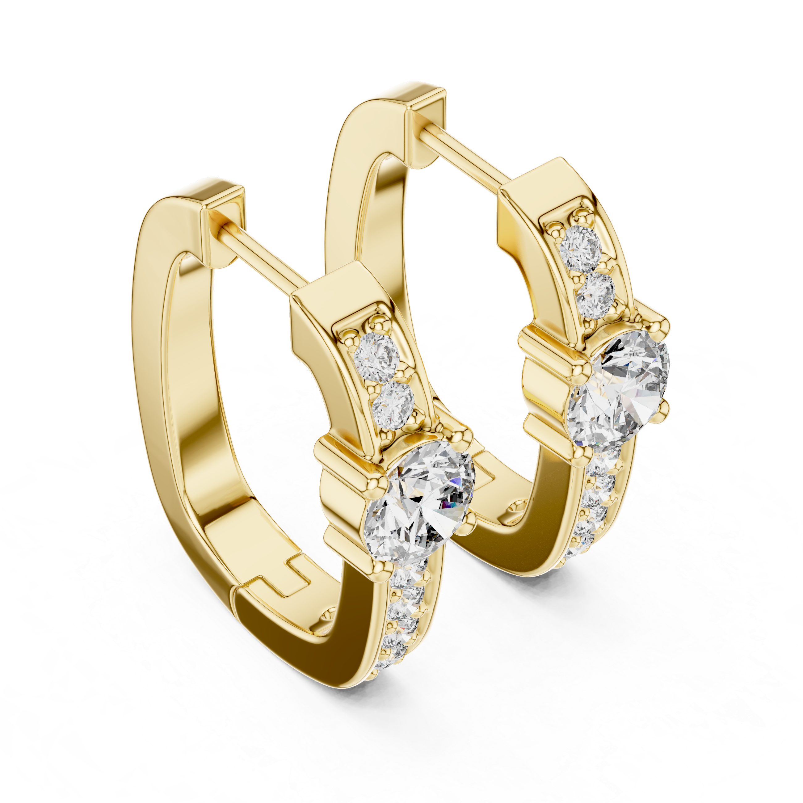 Solitaire Center Accent Diamond Huggie Hoop Earrings
