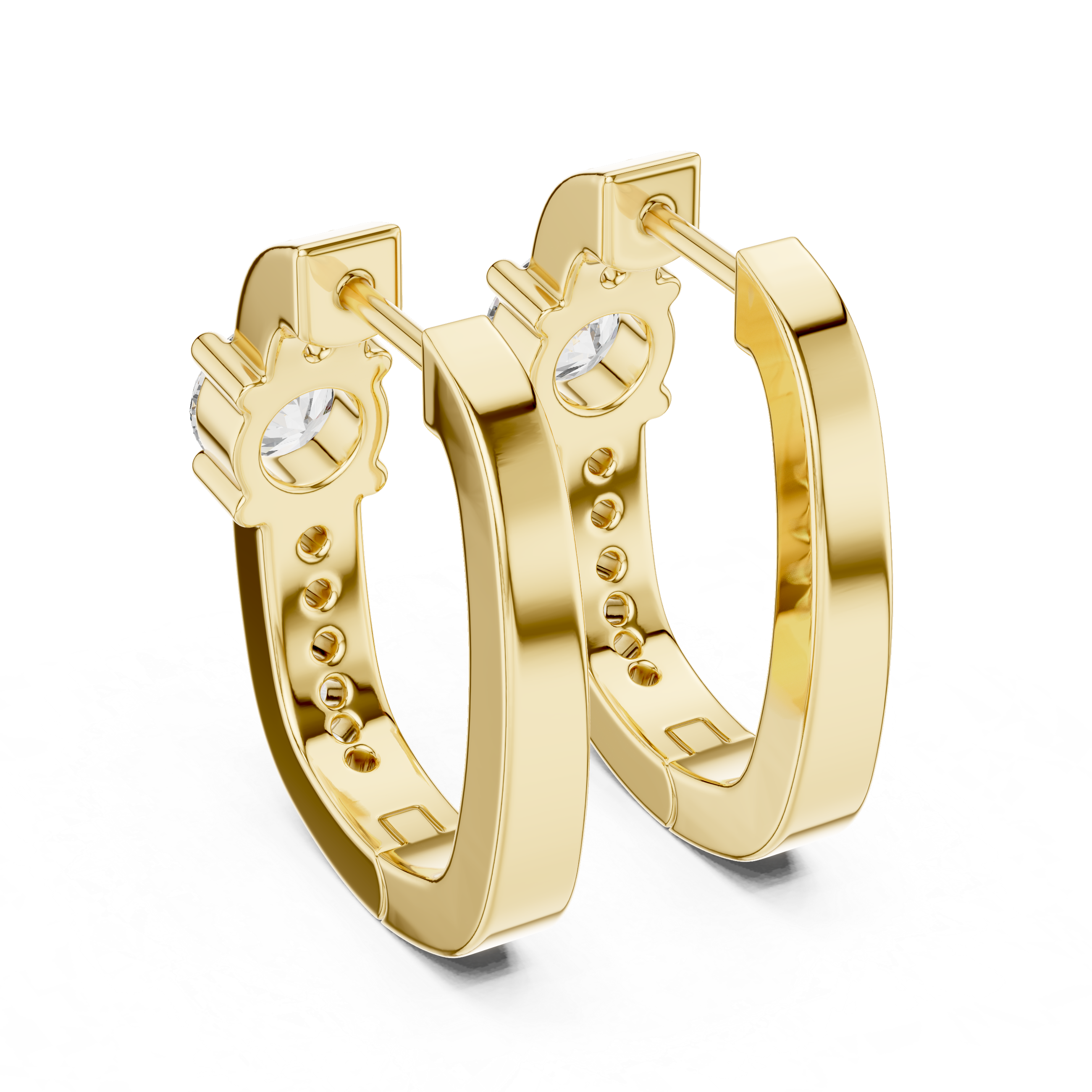 Solitaire Center Accent Diamond Huggie Hoop Earrings