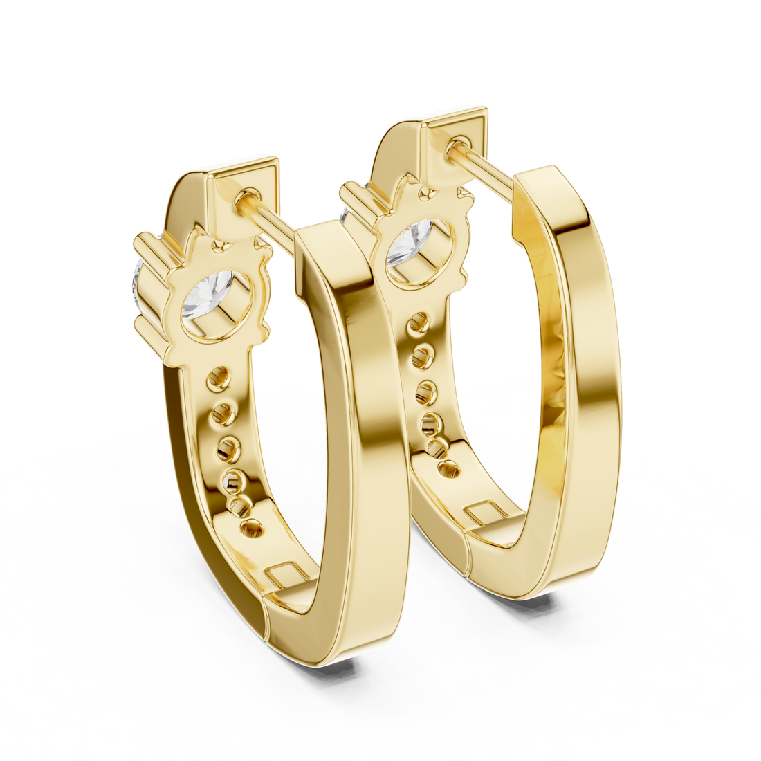 Solitaire Center Accent Diamond Huggie Hoop Earrings