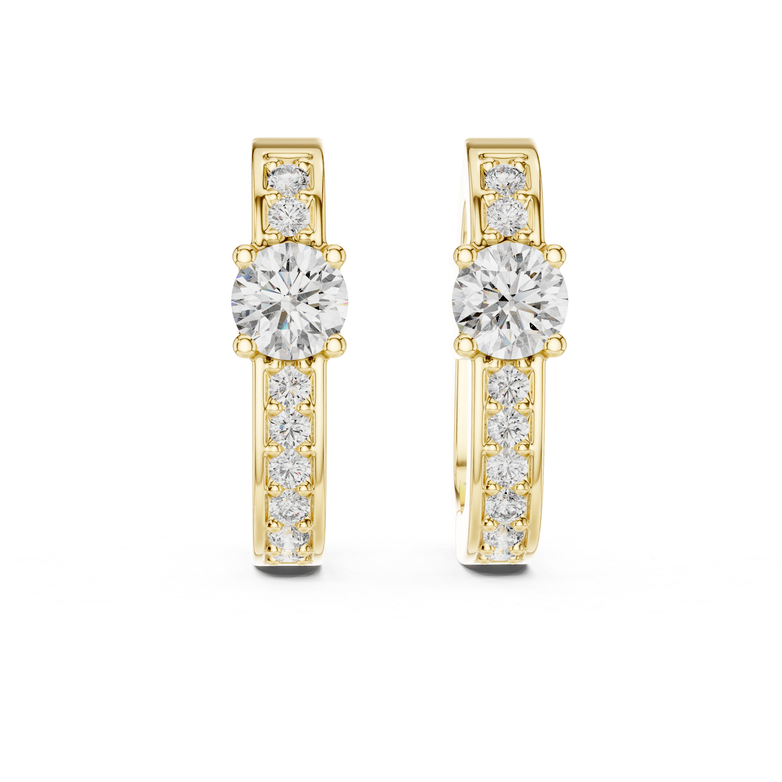 Solitaire Center Accent Diamond Huggie Hoop Earrings