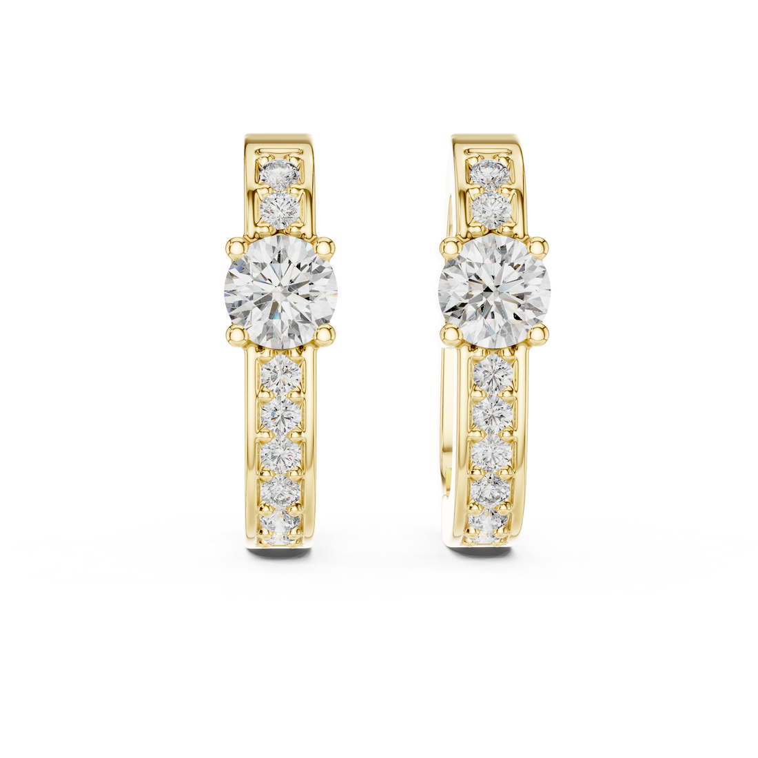 Solitaire Center Accent Diamond Huggie Hoop Earrings