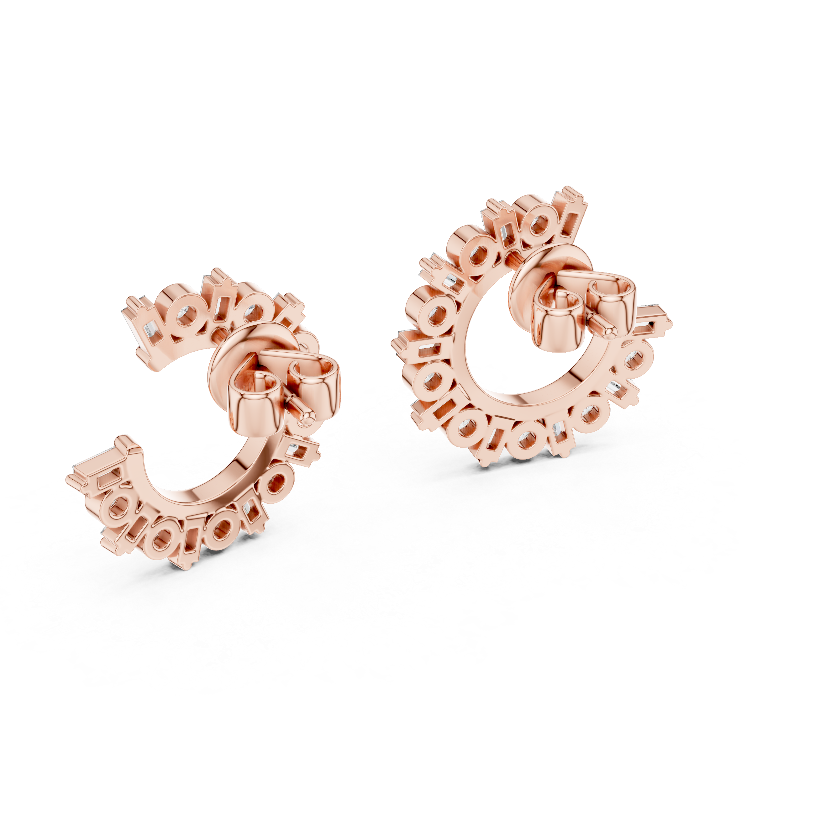 Round & Baguette Diamond Alternating Hoop Earrings
