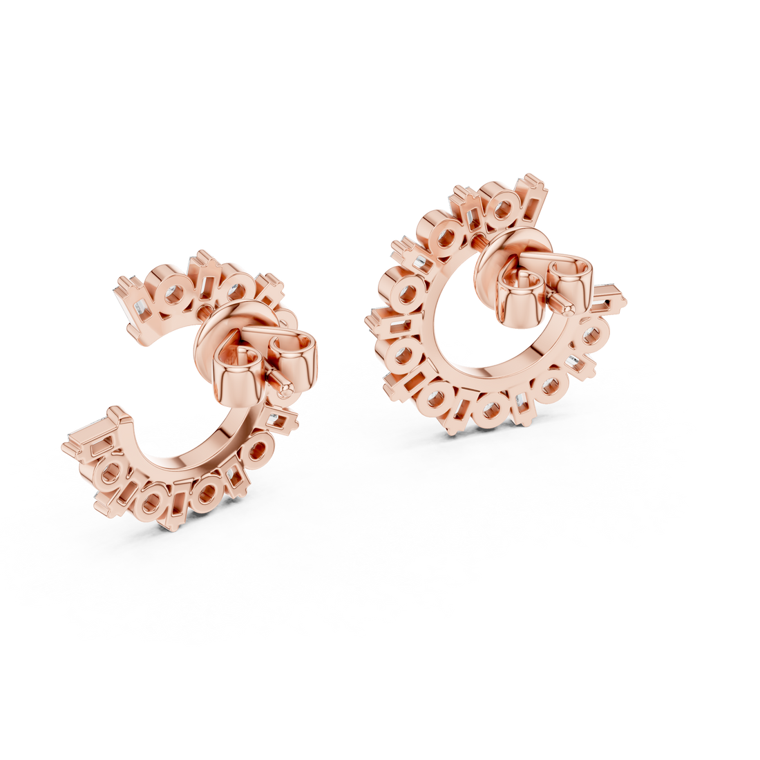 Round & Baguette Diamond Alternating Hoop Earrings