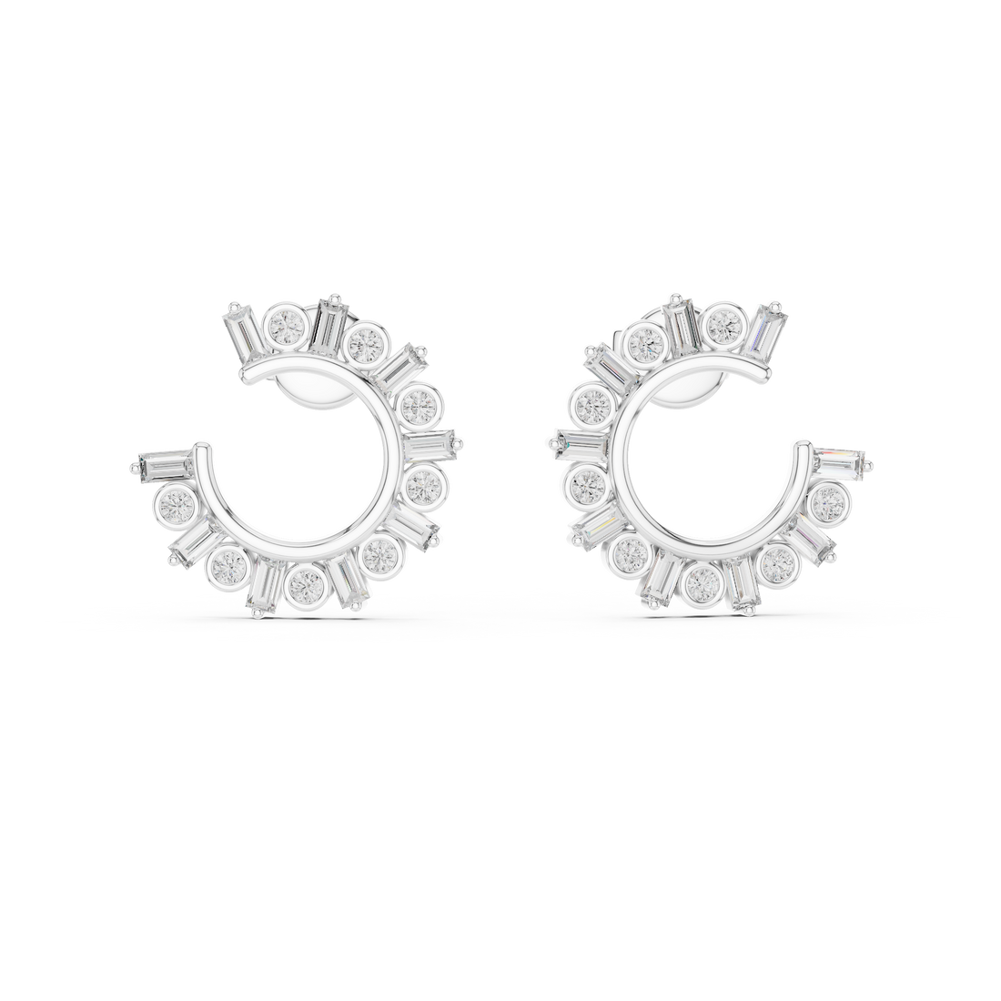 Round & Baguette Diamond Alternating Hoop Earrings