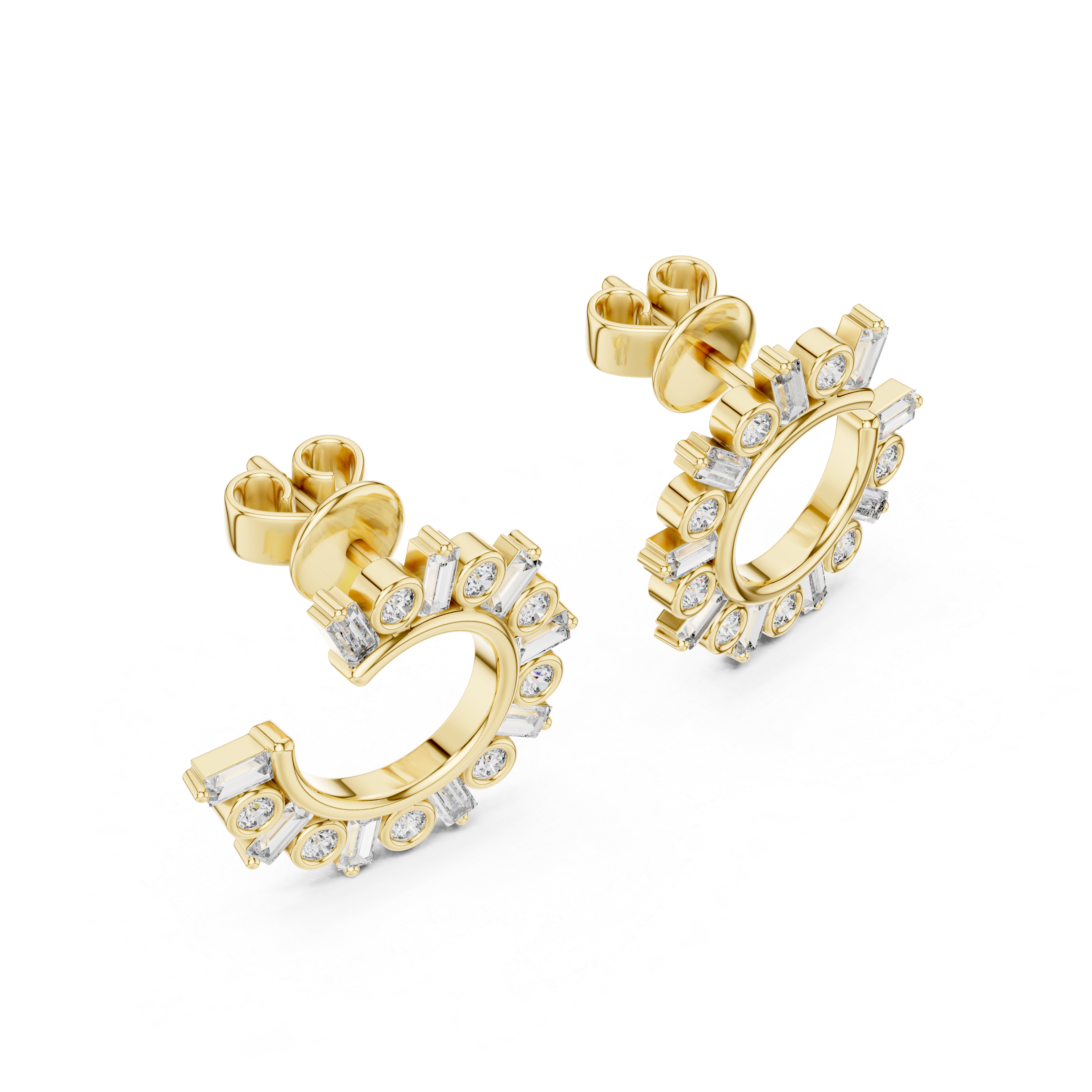 Round & Baguette Diamond Alternating Hoop Earrings