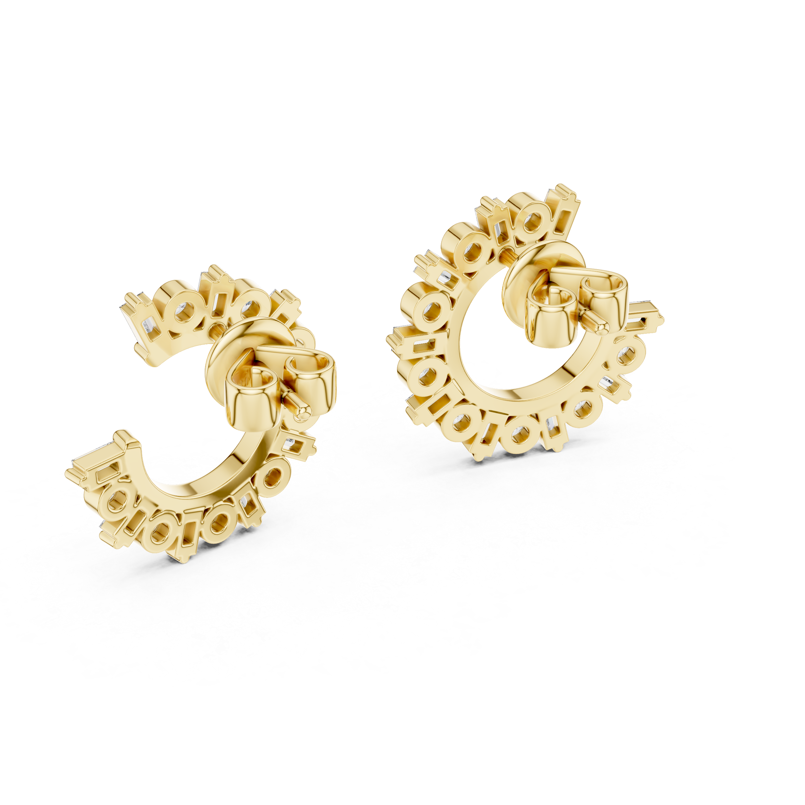 Round & Baguette Diamond Alternating Hoop Earrings