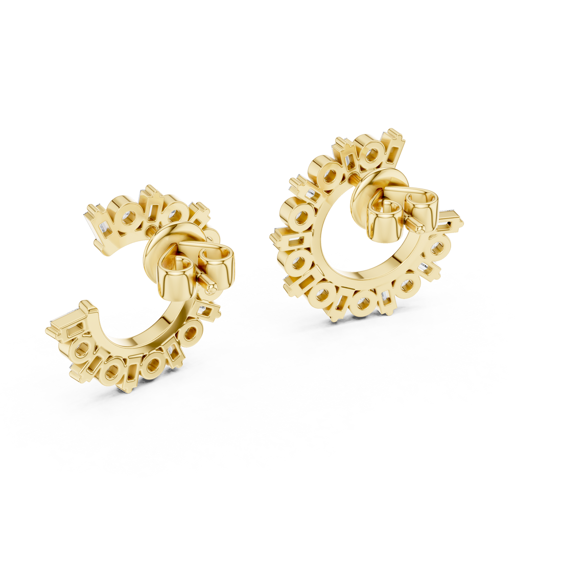 Round & Baguette Diamond Alternating Hoop Earrings
