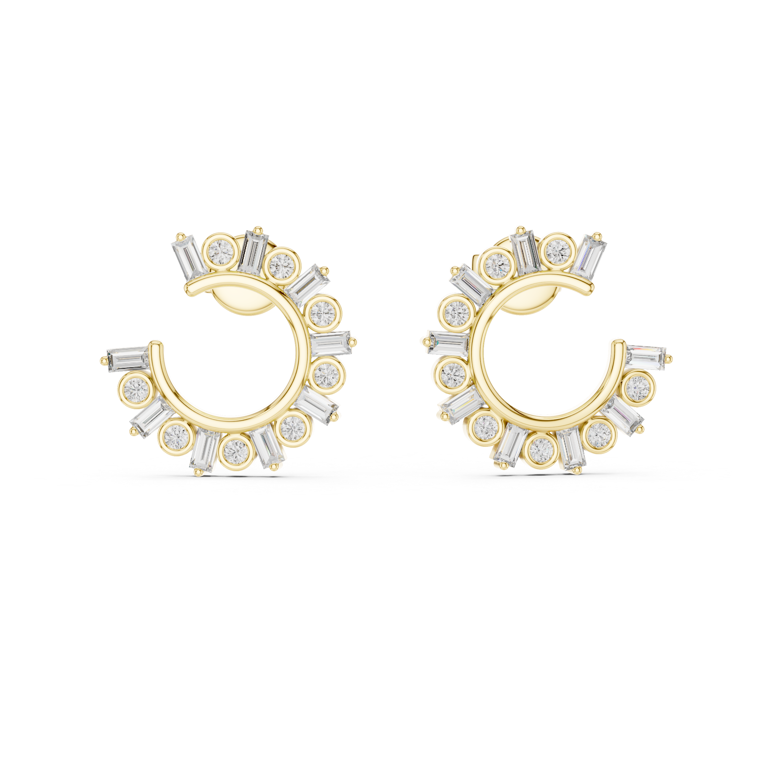 Round & Baguette Diamond Alternating Hoop Earrings