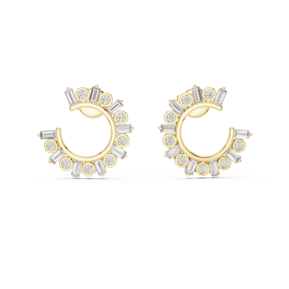 Round & Baguette Diamond Alternating Hoop Earrings