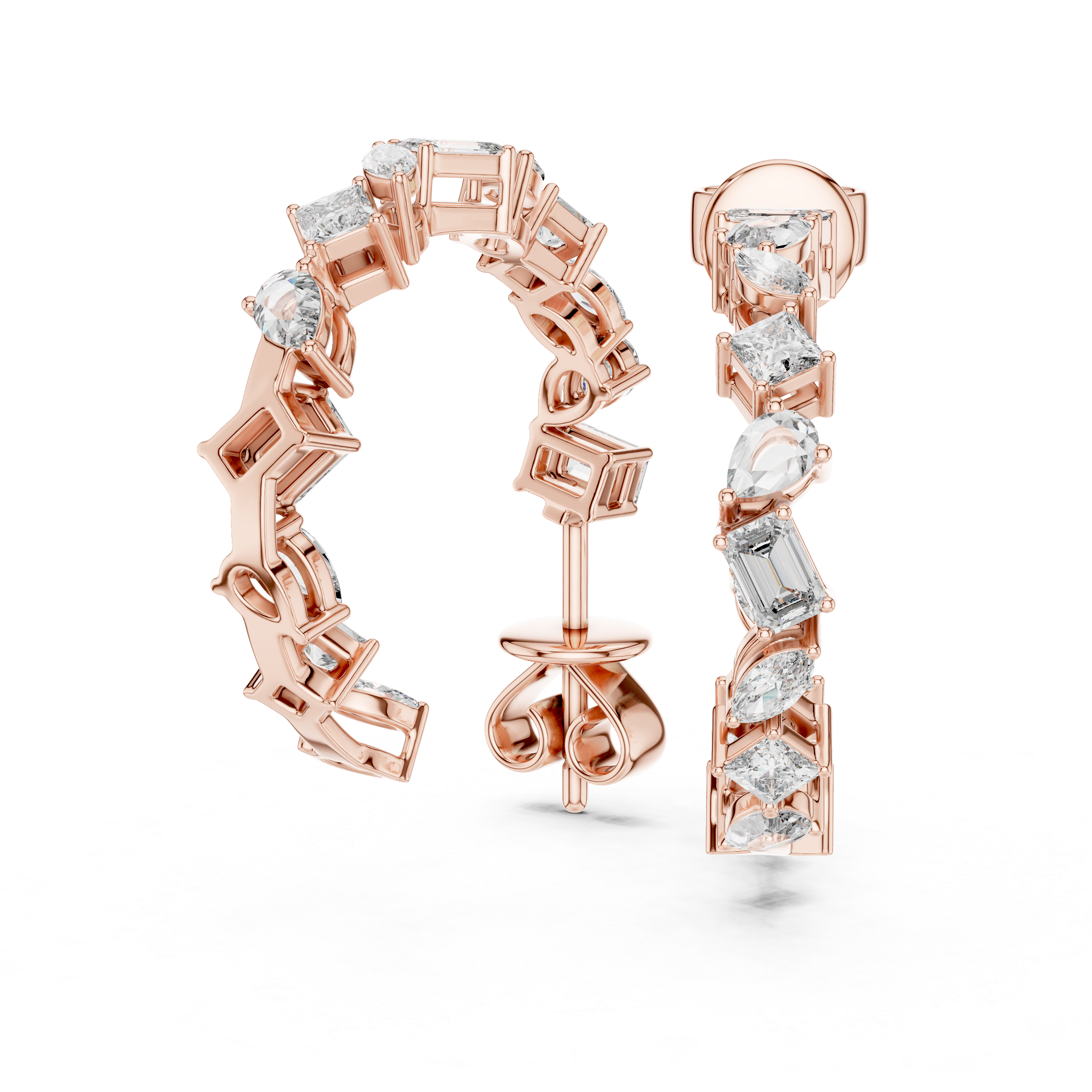 Multi-Shape Mixed Diamond Hoop Earrings