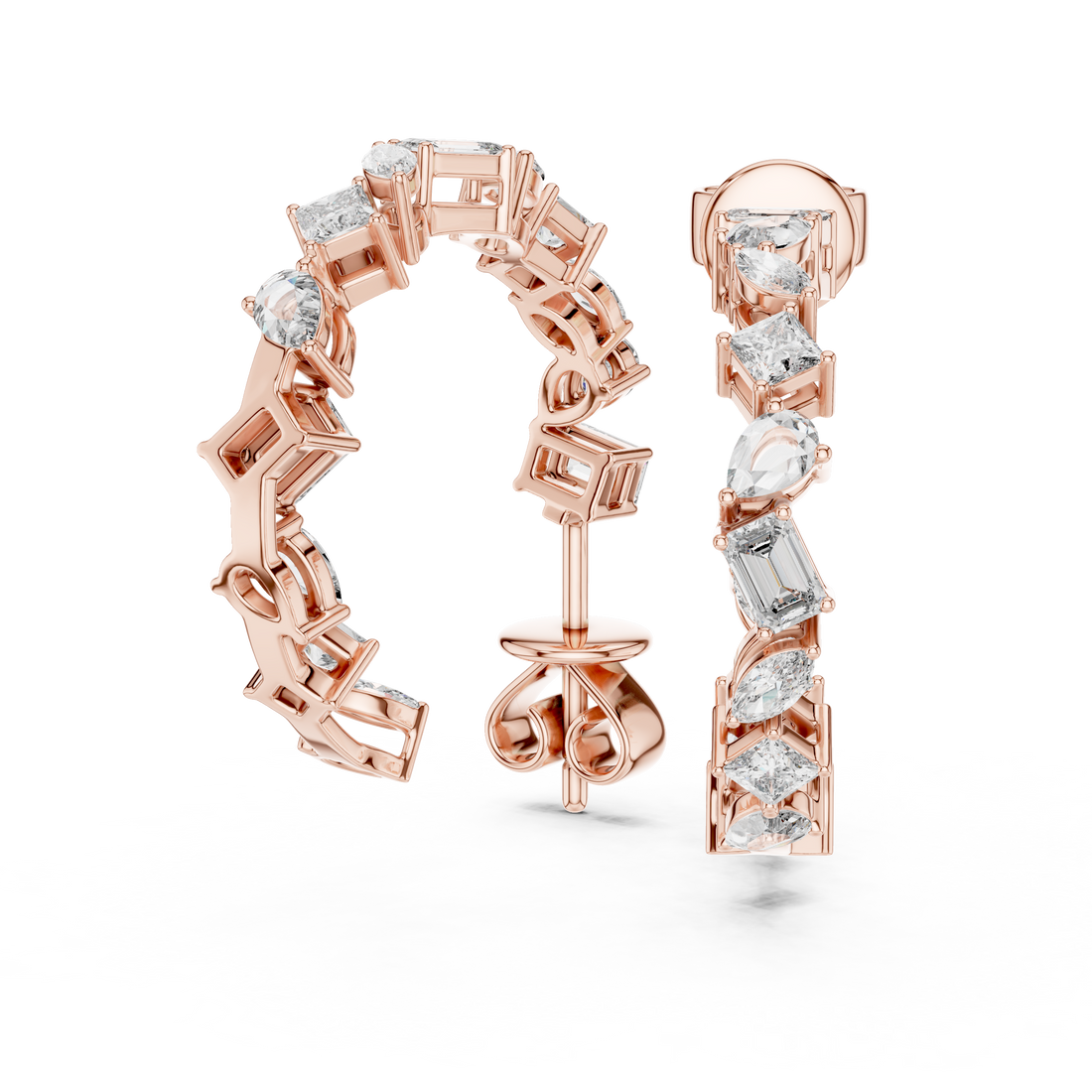 Multi-Shape Mixed Diamond Hoop Earrings