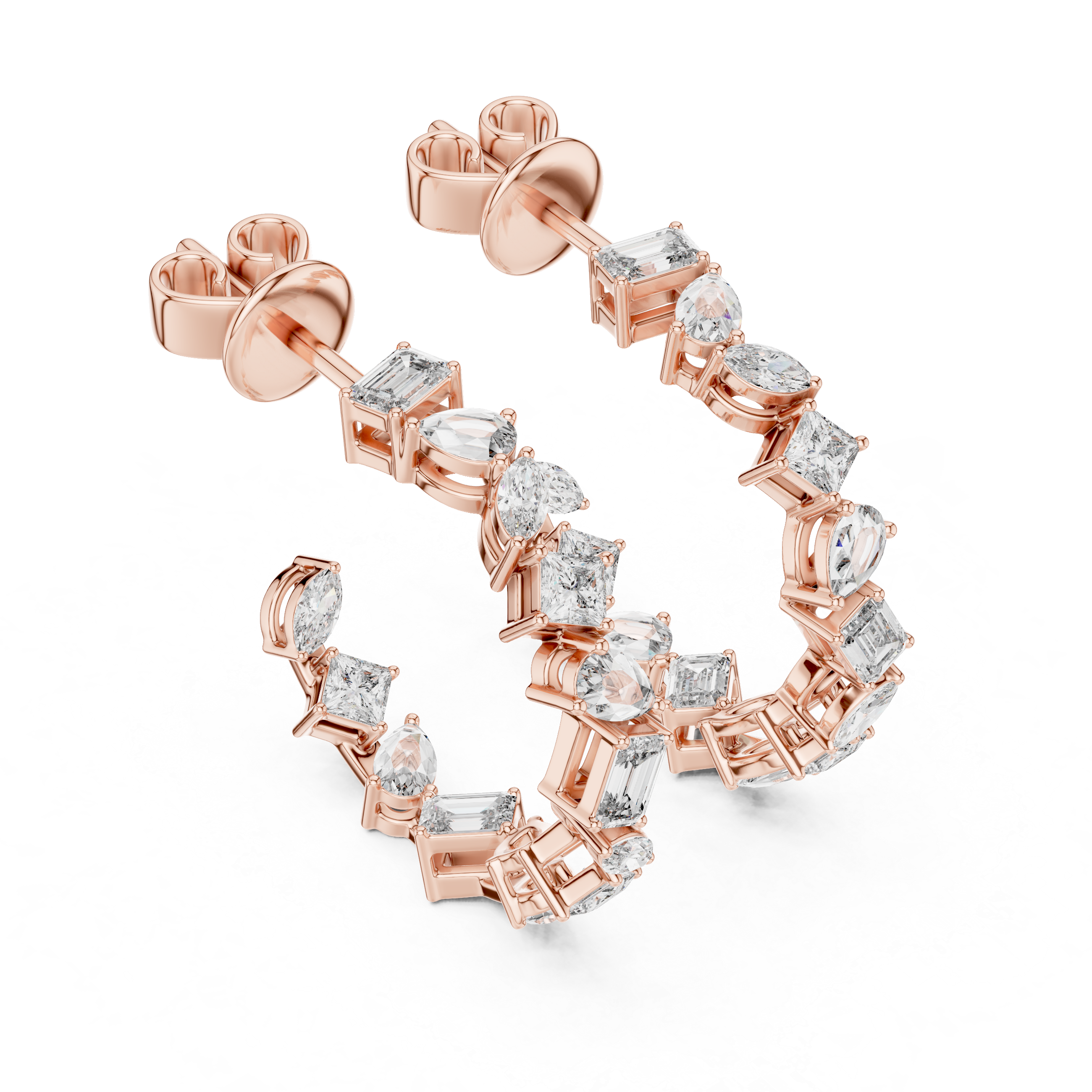 Multi-Shape Mixed Diamond Hoop Earrings
