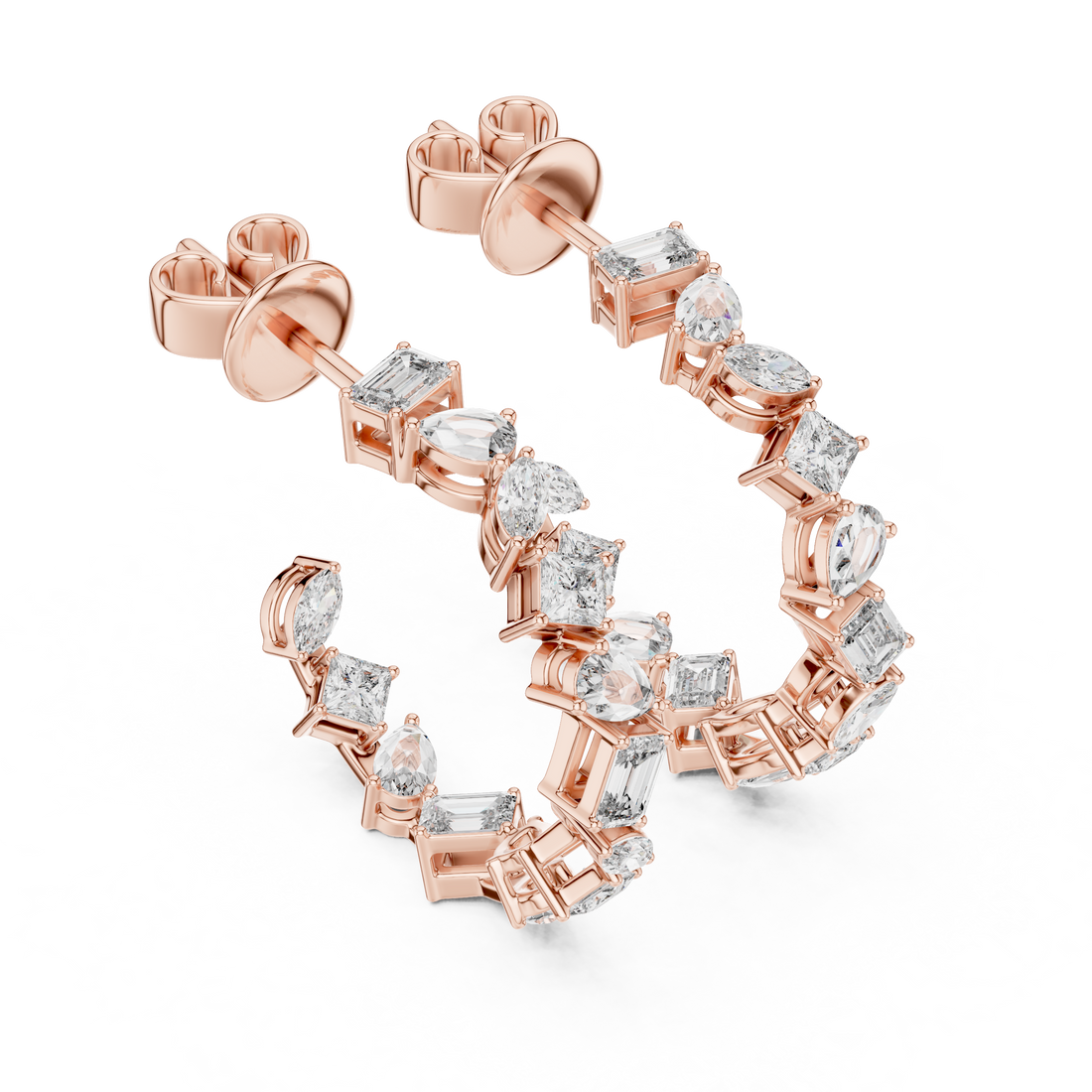 Multi-Shape Mixed Diamond Hoop Earrings