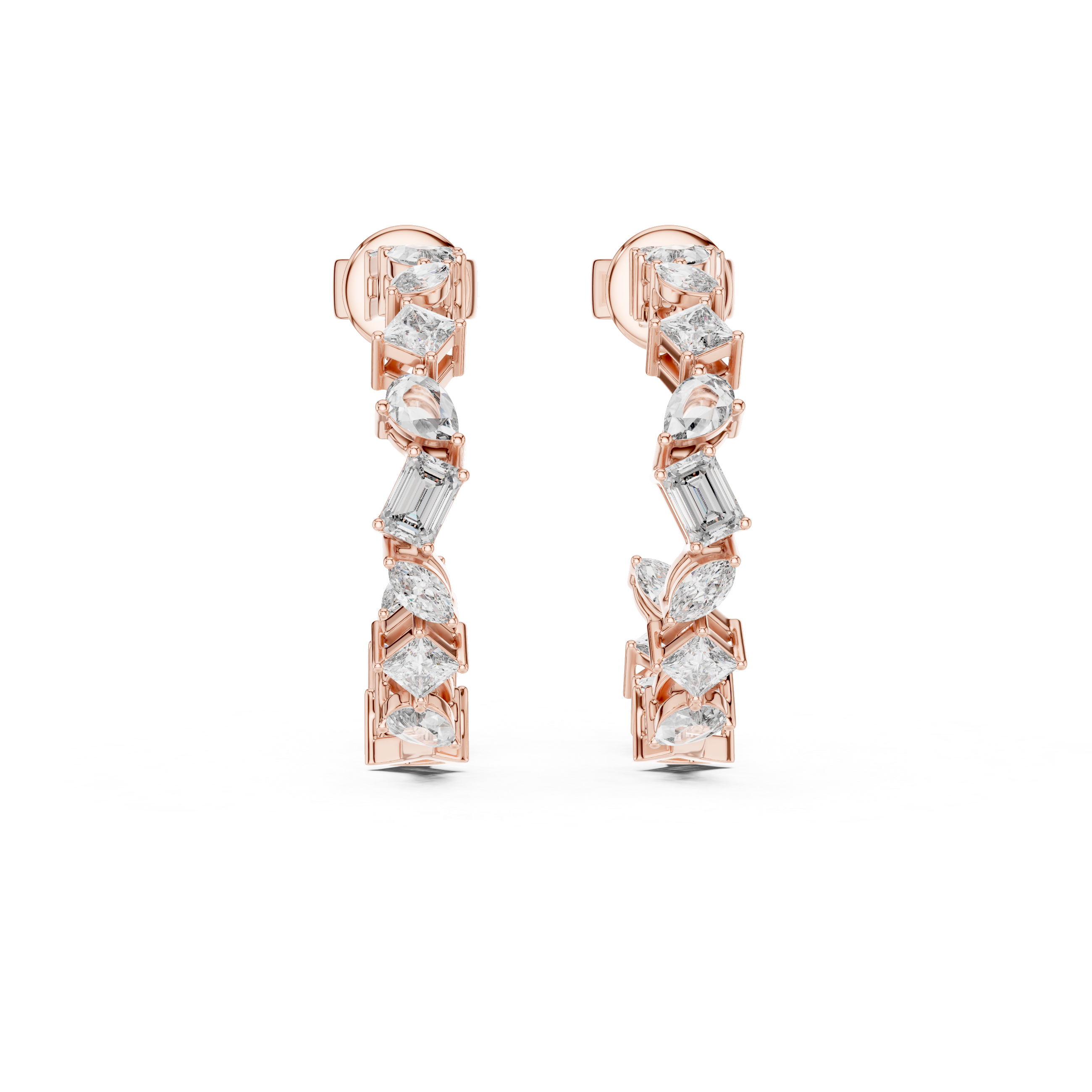 Multi-Shape Mixed Diamond Hoop Earrings