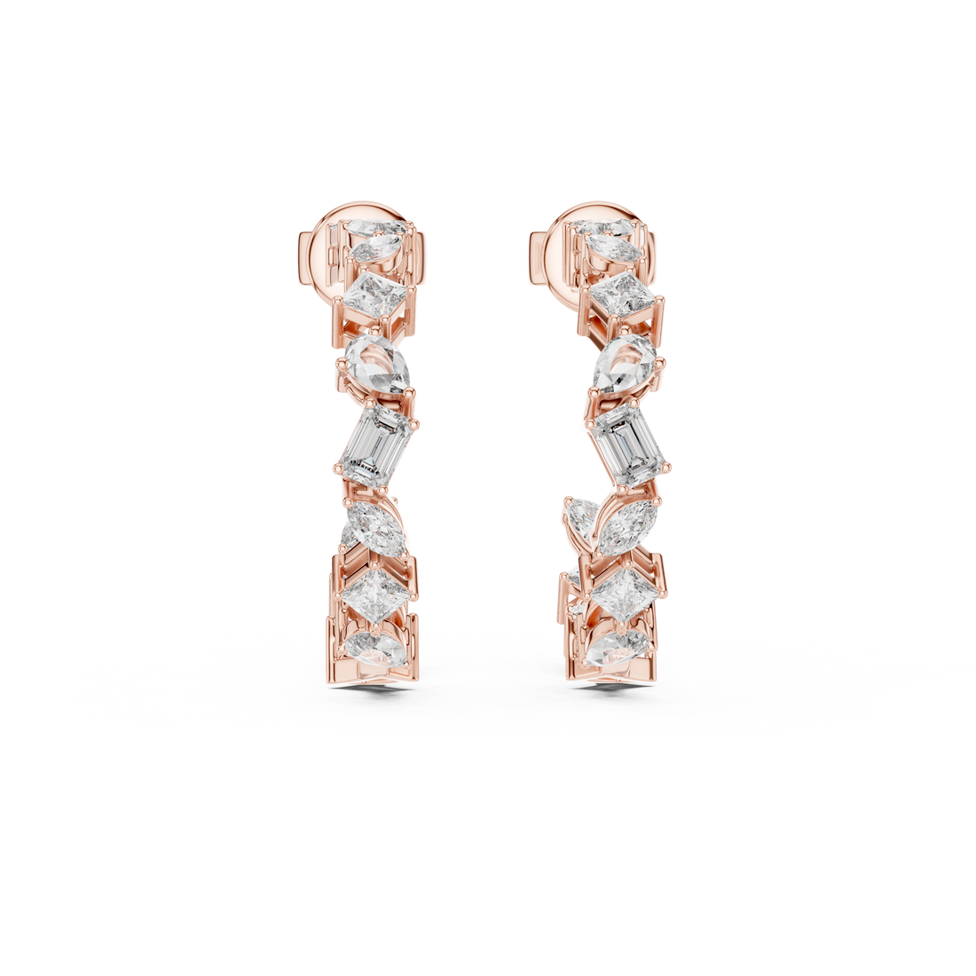 Multi-Shape Mixed Diamond Hoop Earrings