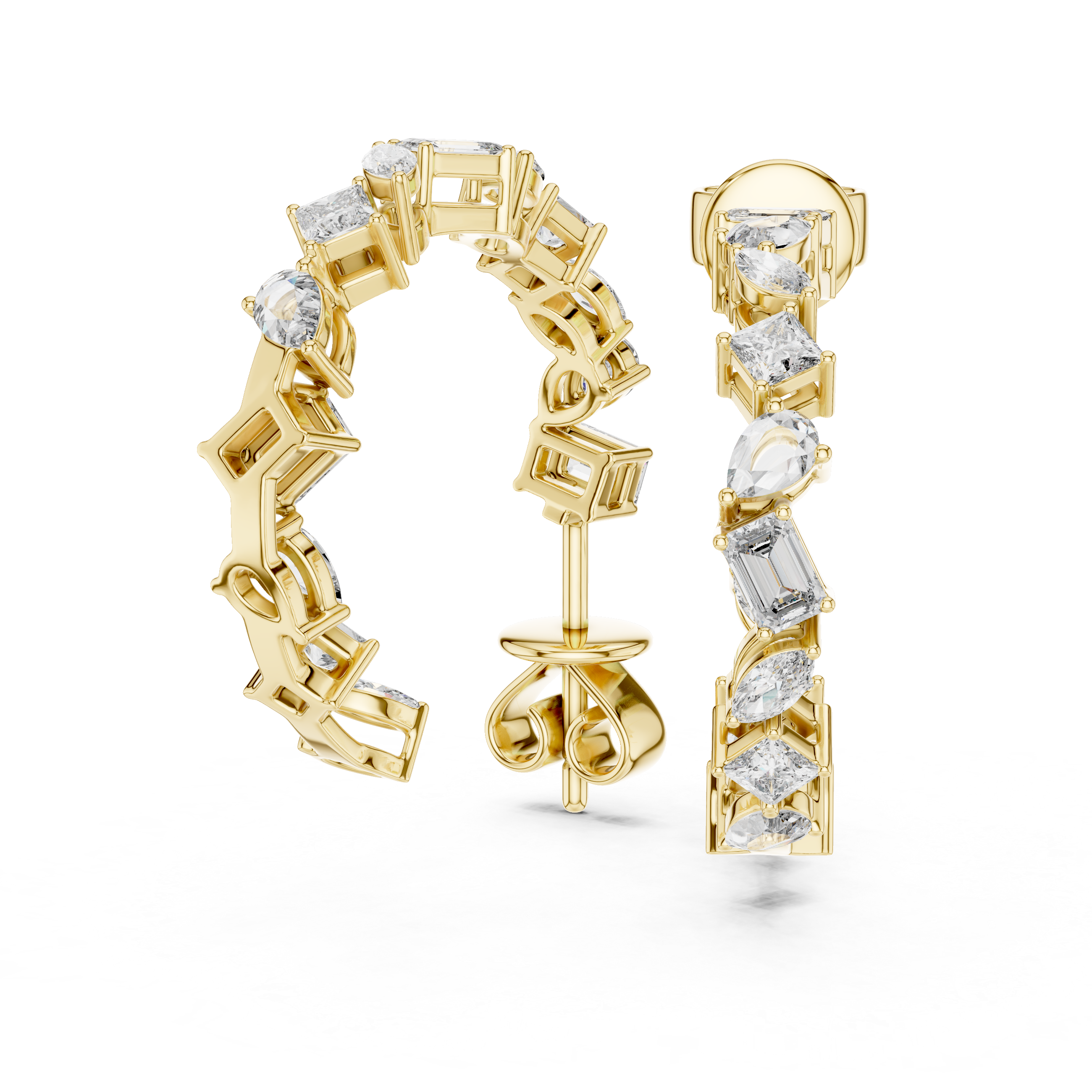 Multi-Shape Mixed Diamond Hoop Earrings