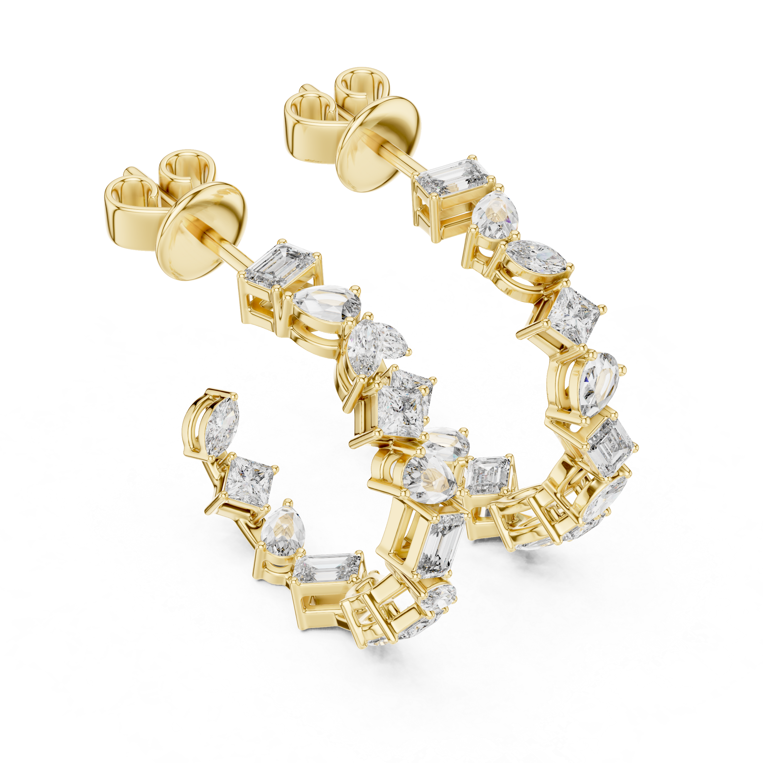 Multi-Shape Mixed Diamond Hoop Earrings