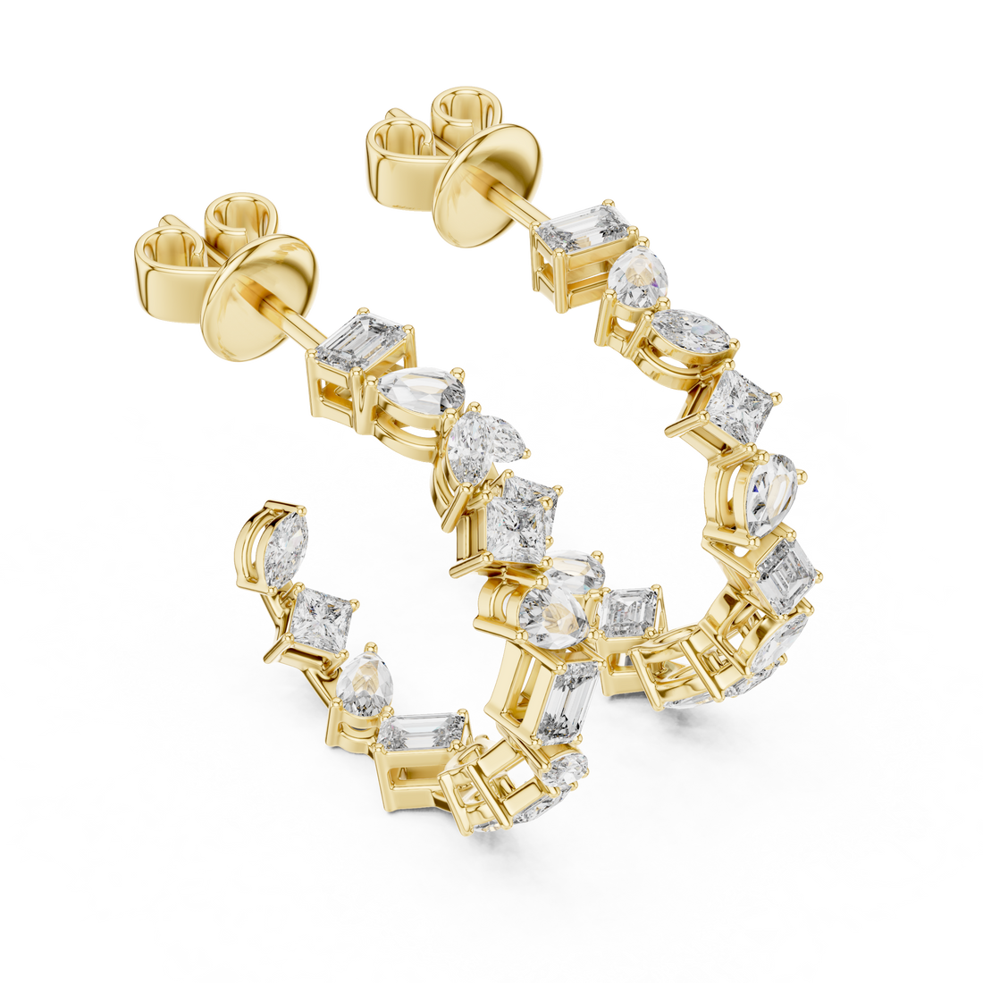 Multi-Shape Mixed Diamond Hoop Earrings