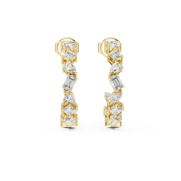 Multi-Shape Mixed Diamond Hoop Earrings